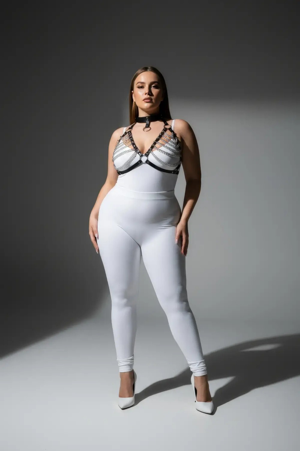 Motto10 Butik Büyük Beden Siyah Kadın Harness Takım Zincir Detaylı Deri Body Aksesuarı - APFT945 görsel 4