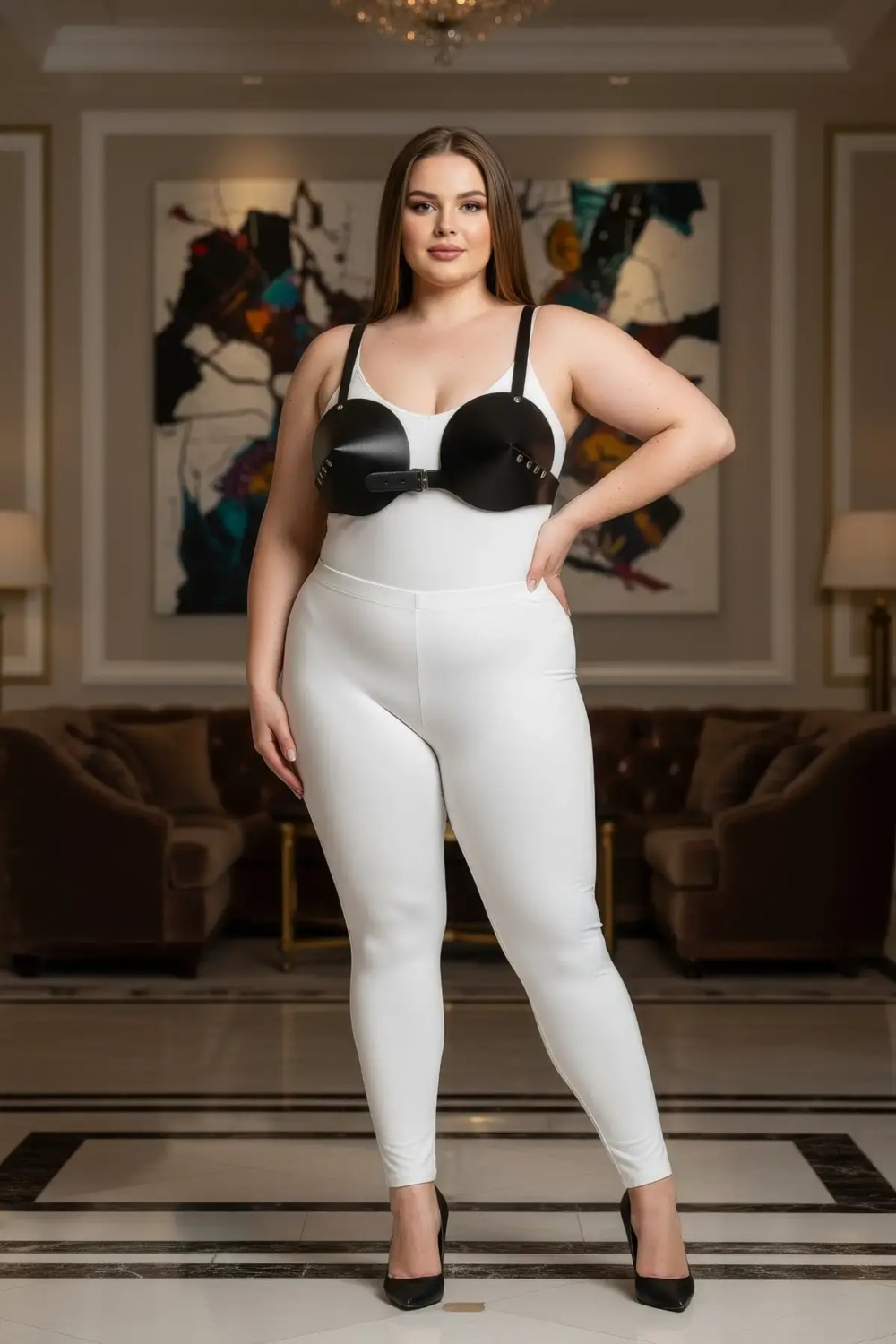 Motto10 Butik Büyük Beden Siyah Kadın Harness Takım Deri Büstiyer Vücut Aksesuarı - APFT250 görsel 3