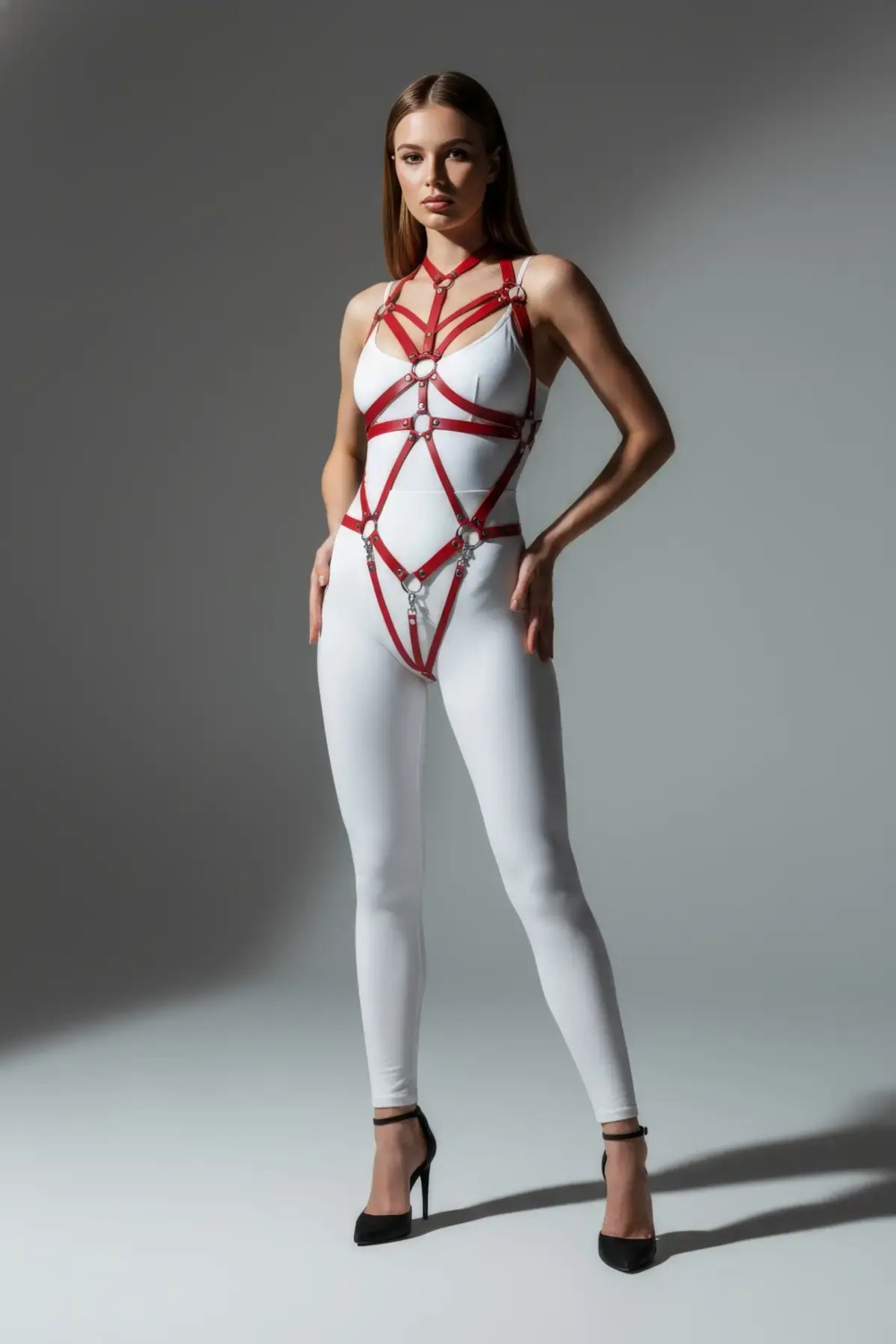 Motto10 Butik HDY MOTTO10 Butik Kırmızı Body Harness Deri Metal Halka Detaylı - APFT316 görsel 8
