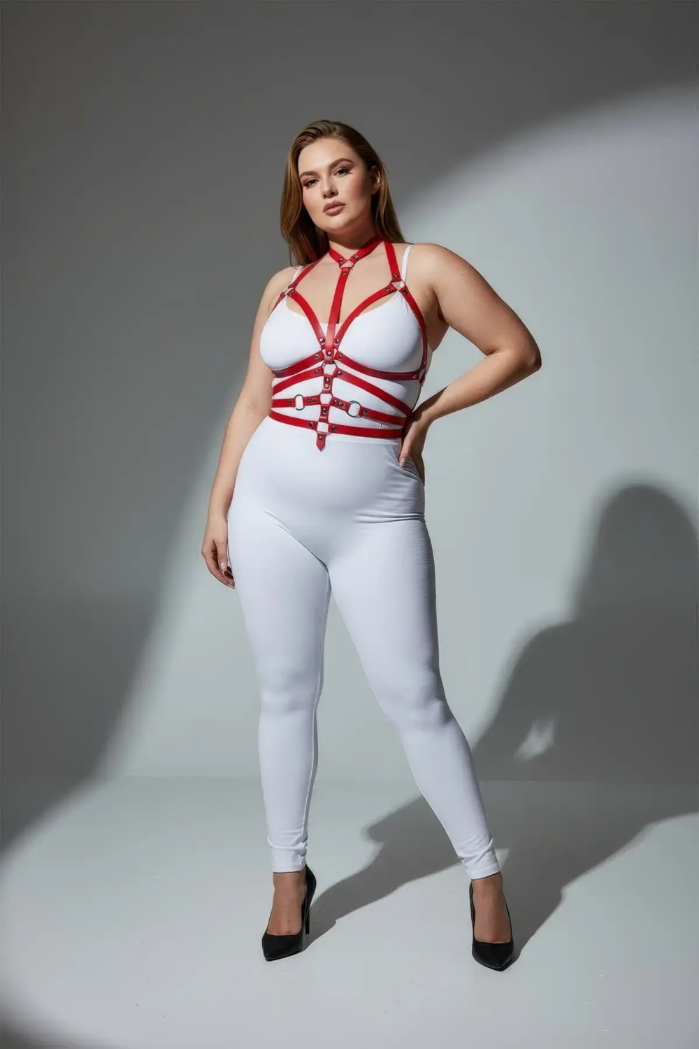 Motto10 Butik Büyük Beden Kırmızı Kadın Harness Takım Tam Vücut Ayarlanabilir Deri Aksesuarı - APFT24 görsel 3