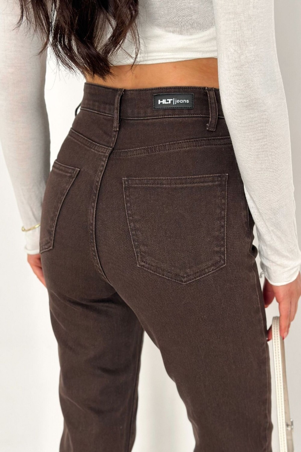 Hlt Jeans Kahverengi Kadın Likralı Mom Jean Yüksek Bel Esnek Kot Pantolon ANNA-2074 görsel 8