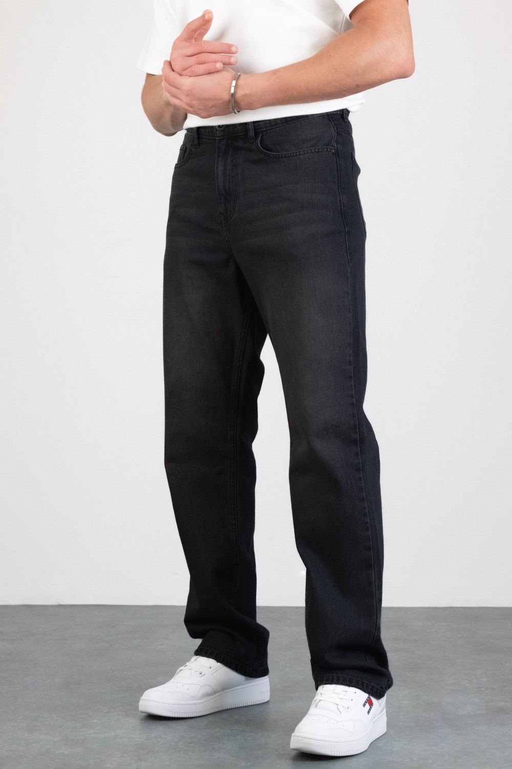 Hlt Jeans Erkek Antrasit Straight Baggy Fit Likrasız Rahat Kesim %100 Pamuk Loose Jean Pantolon GEORGE görsel 6