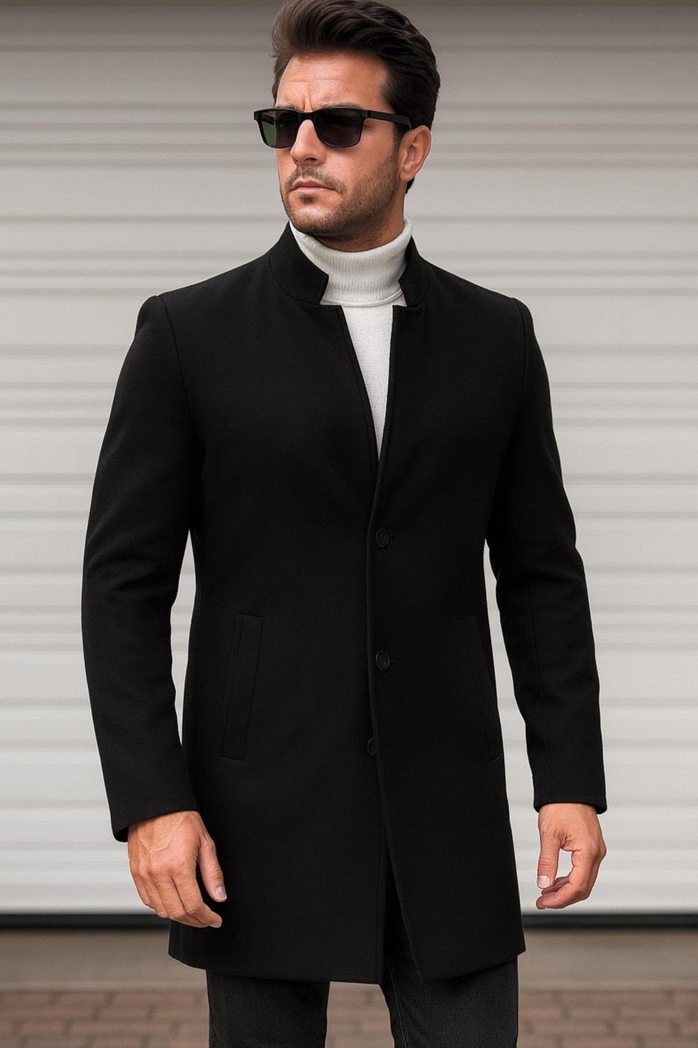 Delpino Dar Kesim Delpino Erkek Uzun Kaşe Kaban Siyah Renk %50 Viskon %50 Polyester Malzeme görsel 2