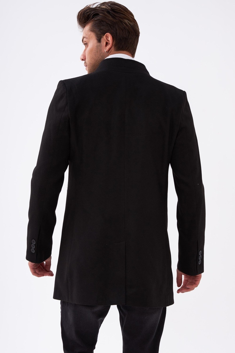 Delpino Dar Kesim Delpino Erkek Uzun Kaşe Kaban Siyah Renk %50 Viskon %50 Polyester Malzeme görsel 4
