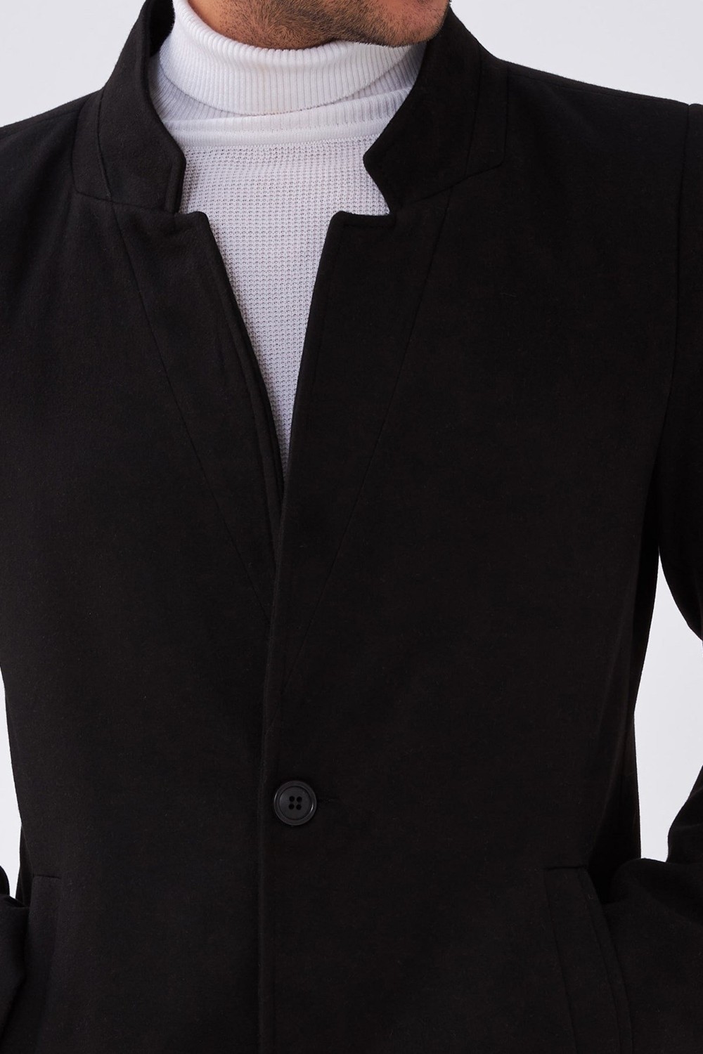 Delpino Dar Kesim Delpino Erkek Uzun Kaşe Kaban Siyah Renk %50 Viskon %50 Polyester Malzeme görsel 5