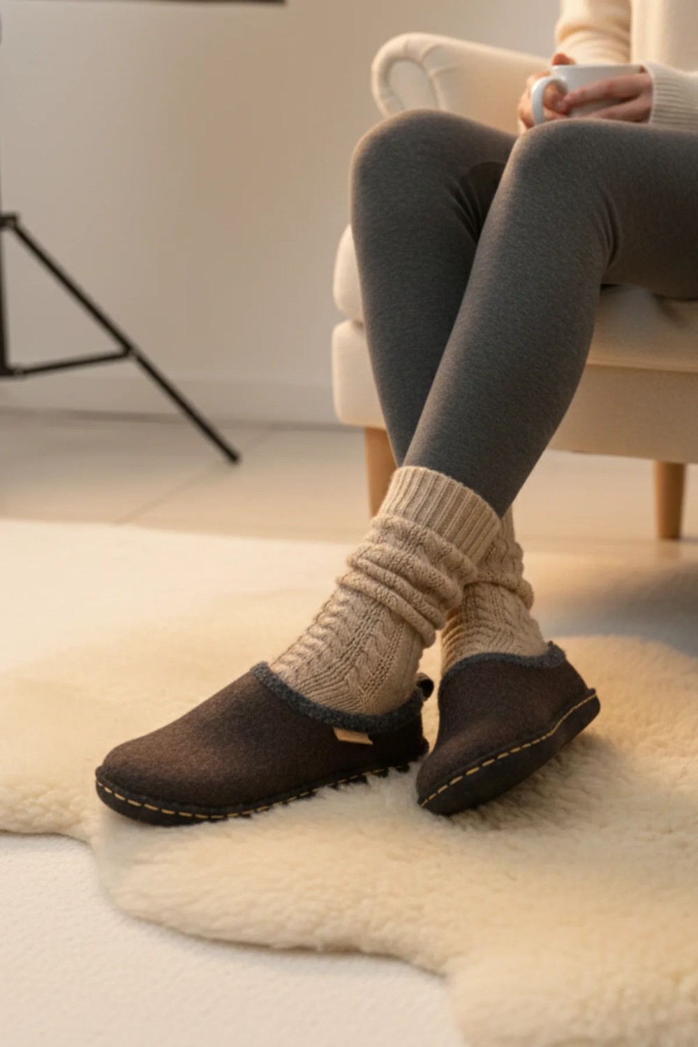 Gezer Unisex Kışlık Keçe Sessiz Rahat Taban Ev Halı Misafir Terliği görsel 7