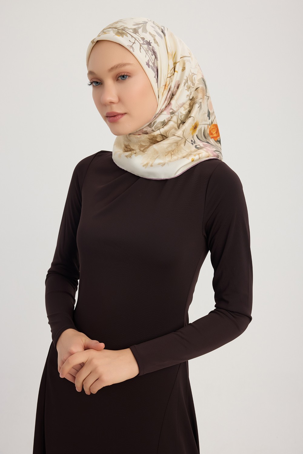 Schaless Pastoral - Indigo - %100 Ipek Twill Eşarp - 90X90 cm görsel 6