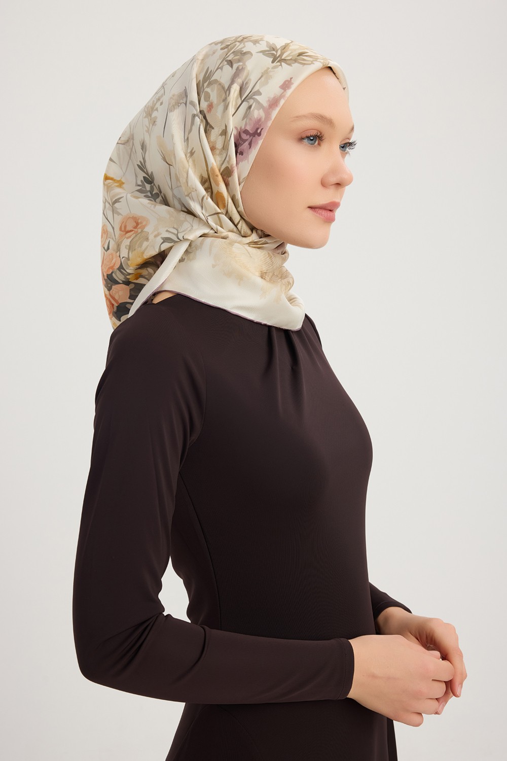 Schaless Pastoral - Indigo - %100 Ipek Twill Eşarp - 90X90 cm görsel 7