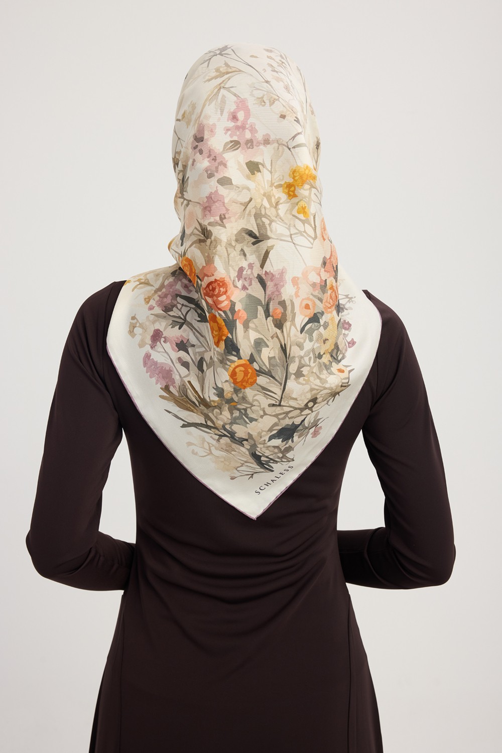 Schaless Pastoral - Indigo - %100 Ipek Twill Eşarp - 90X90 cm görsel 8