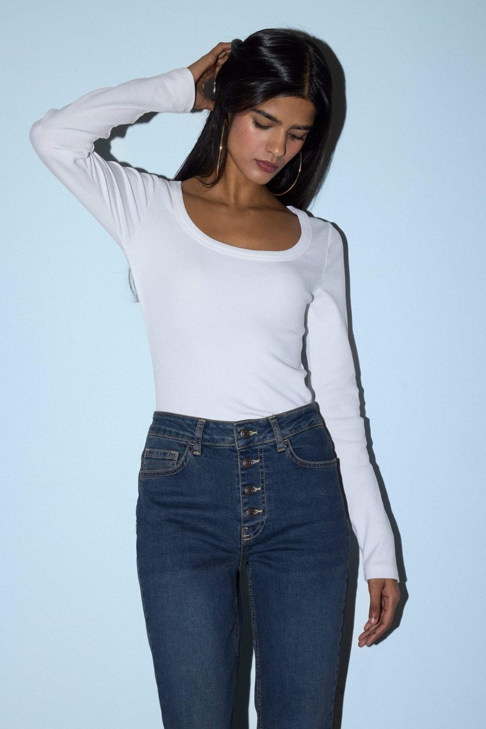 DeFacto Slim Fit Yuvarlak Yaka Basic Düz Fitilli Kaşkorse Uzun Kollu Tişört G8479AX26SP görsel 2