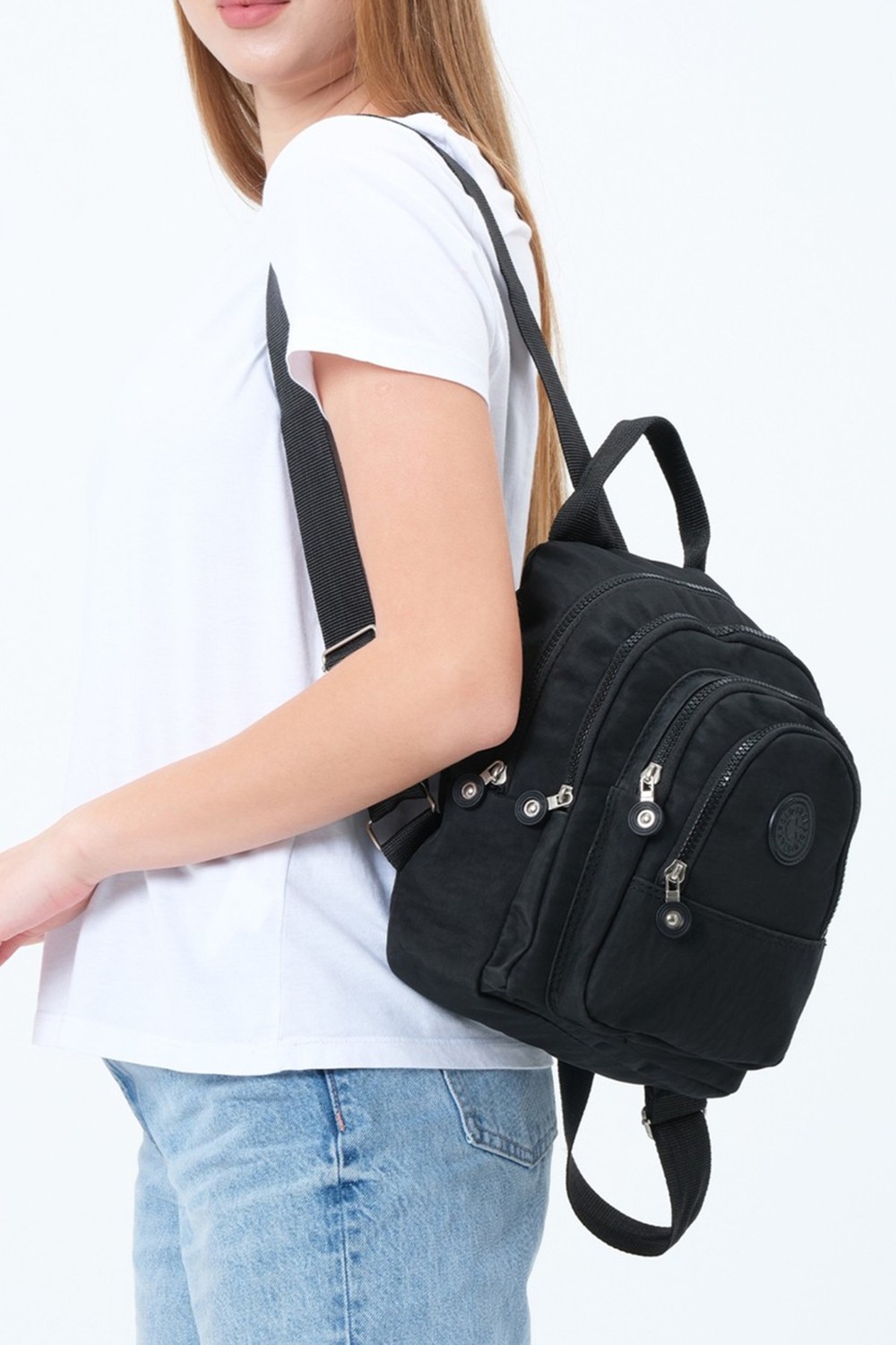 Av A Dos Siyah Unisex Krinkıl Kumaş Çok Bölmeli Sırt Çantası Günlük Çok Gözlü Suya Dayanıklı