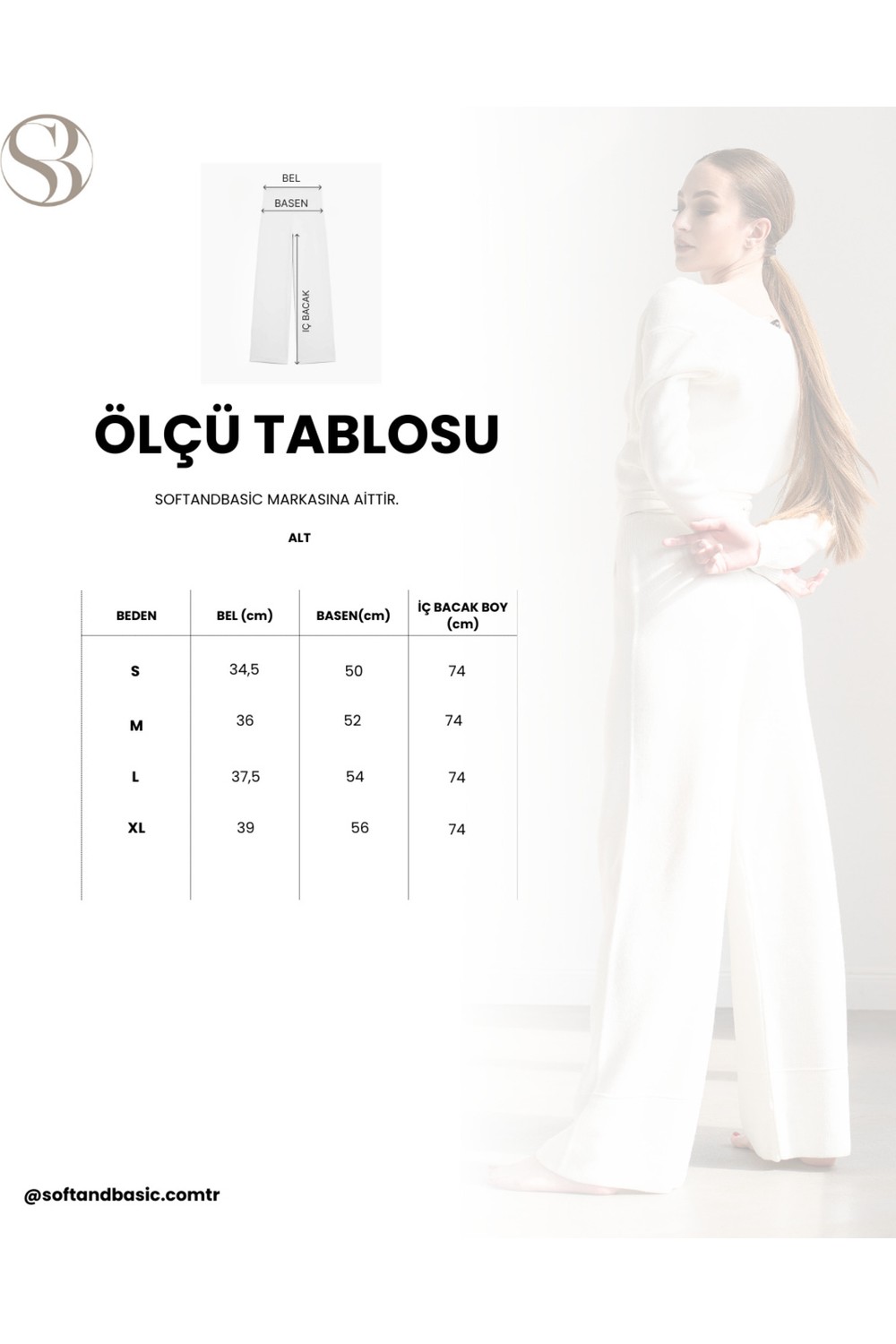 Soft & Basic Softandbasic Kadın Mevsimlik Geniş Kalıp Paça Lastikli Salaş Yüksek Bel Eşofman Altı görsel 5