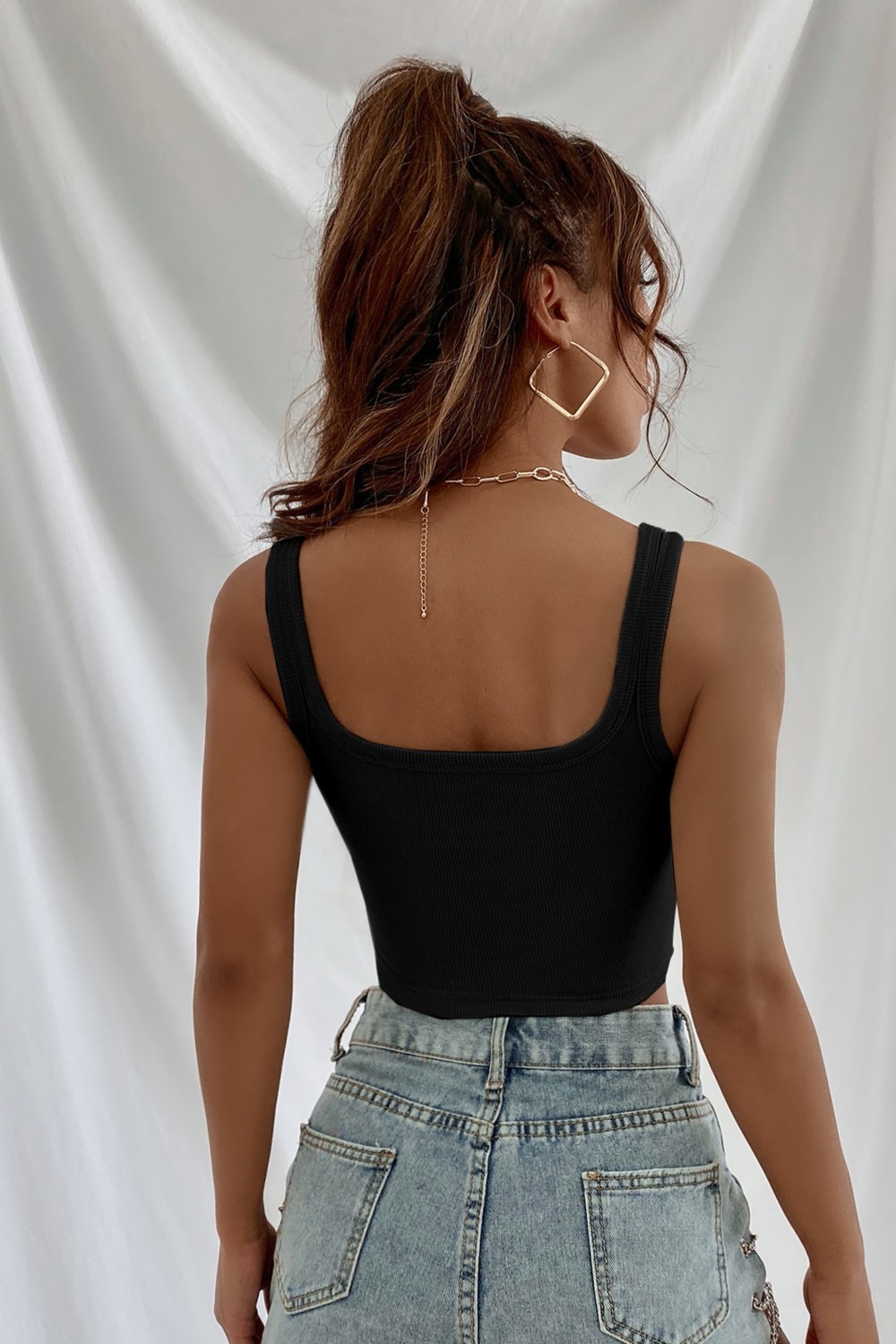 İlkyaz Fashion Kadın Siyah Kalın Askılı Crop Top Büstiyer RSIMD-ILKYZ34 görsel 3