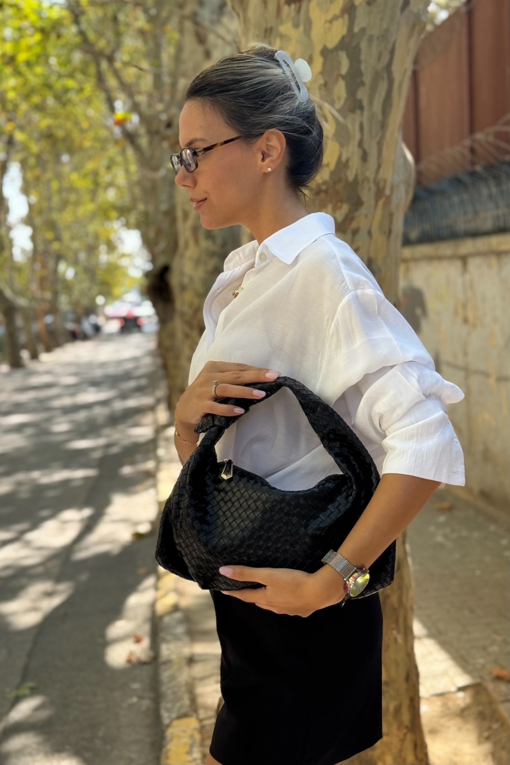 Wuclo Liora Düğüm Detaylı Örgü Desen El Çantası Bordo görsel 7