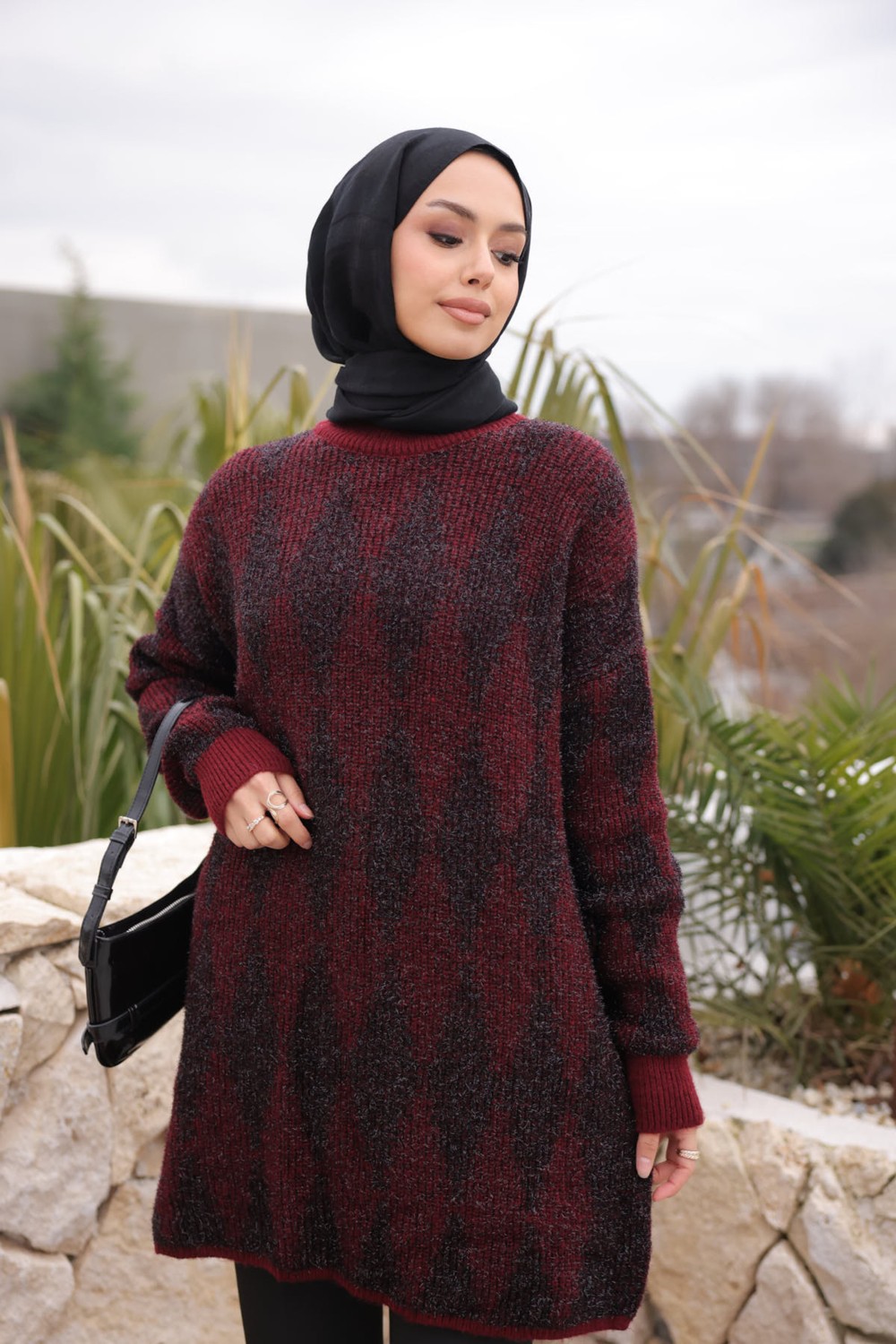 İmaj Butik Lacivert Bisiklet Yaka Simli Triko Kazak görsel 5