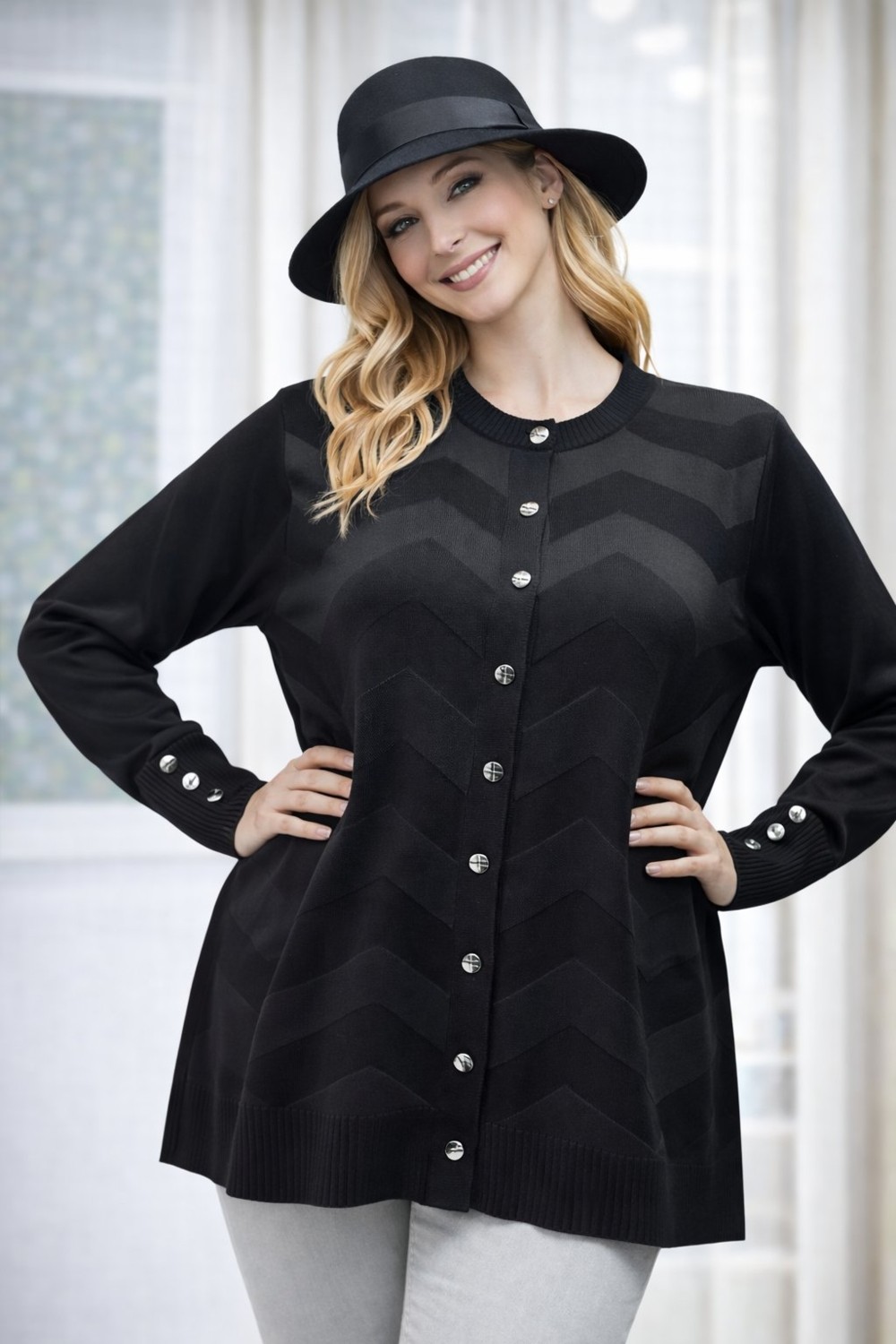 Fresh Moda Kadın Zarif Şık Model Zigzag Desenli Düğmeli Standart Merserize Genç Anne Hırka