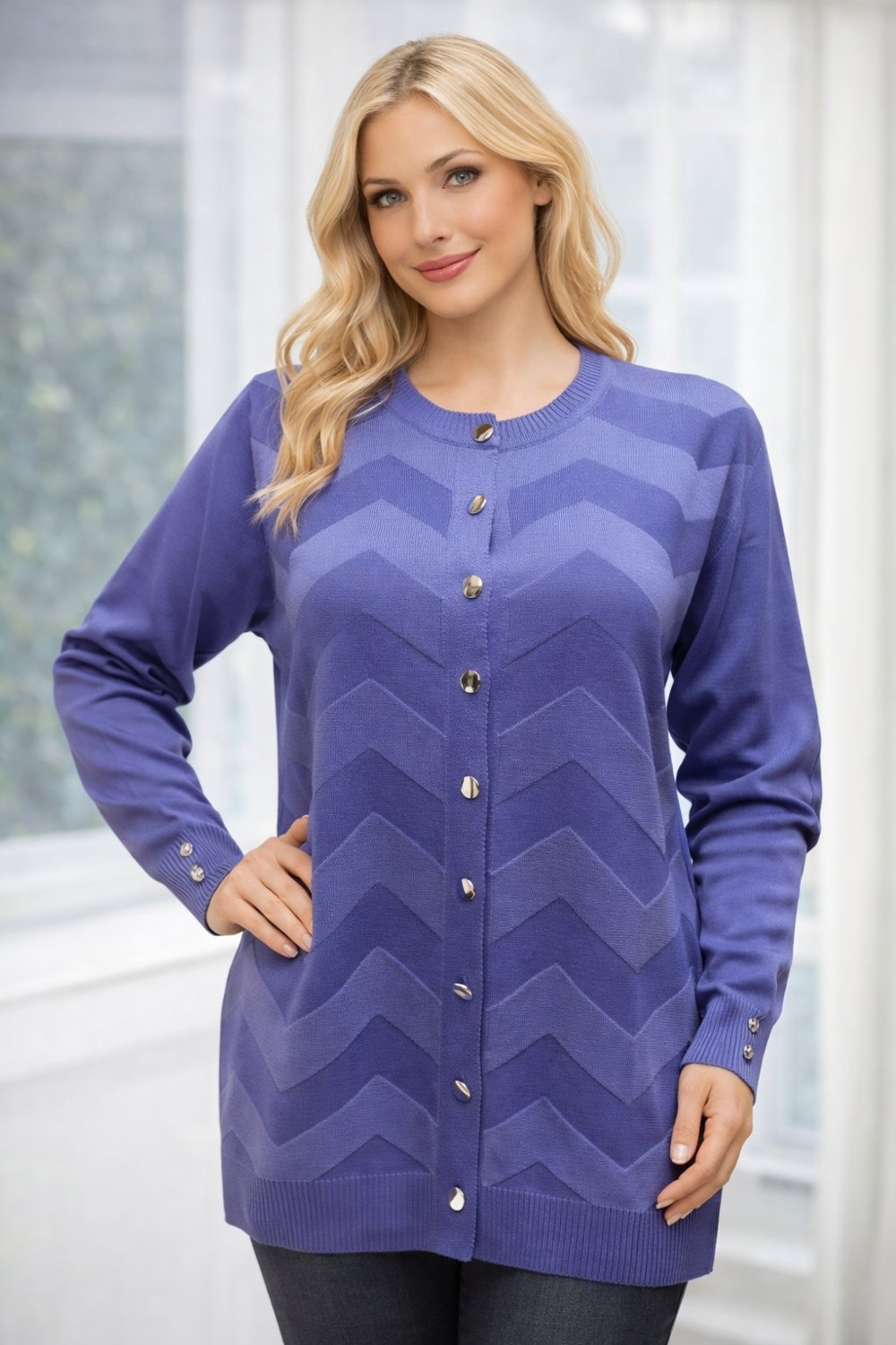 Fresh Moda Kadın Zarif Şık Model Zigzag Desenli Düğmeli Standart Merserize Genç Anne Hırka