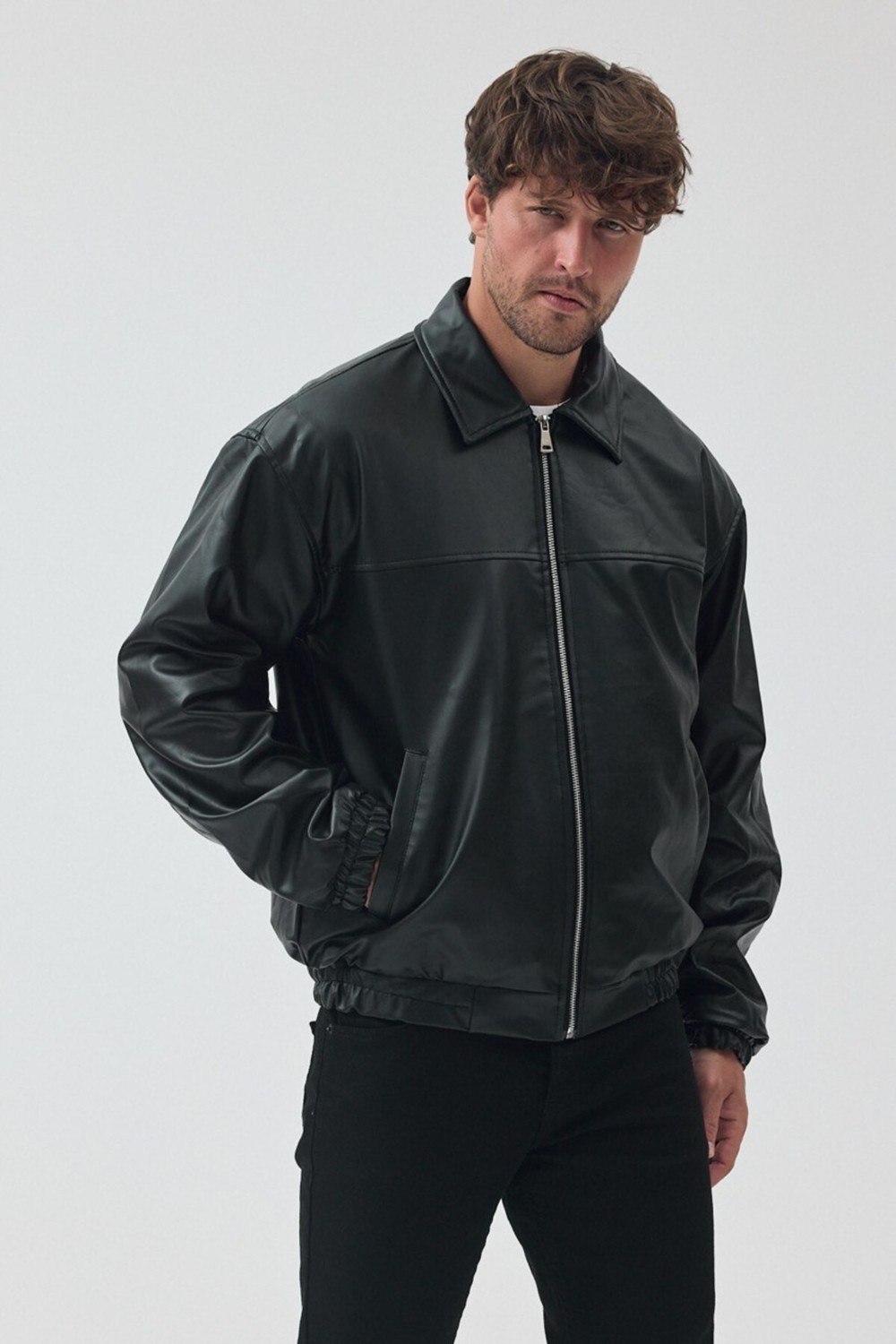 Baselco Unisex Vinatge Oversize Deri Ceket görsel 7