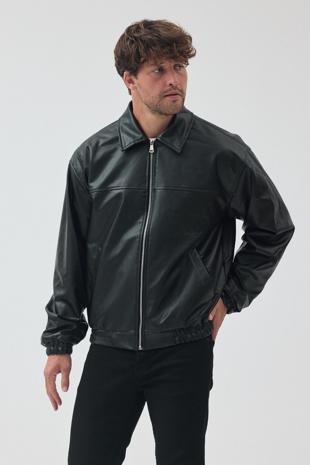 Baselco Unisex Vinatge Oversize Deri Ceket görsel 5