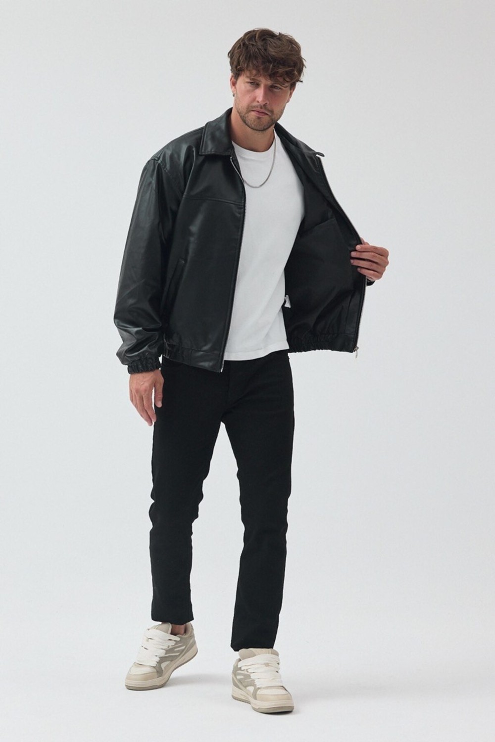 Baselco Unisex Oversize Basic Deri Ceket görsel 3