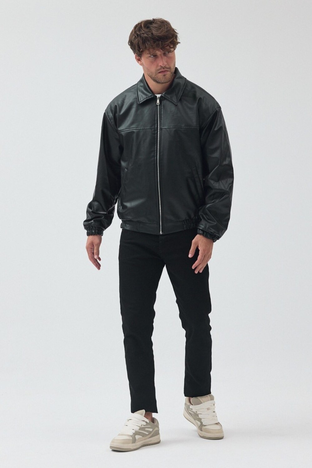 Baselco Unisex Oversize Basic Deri Ceket görsel 5