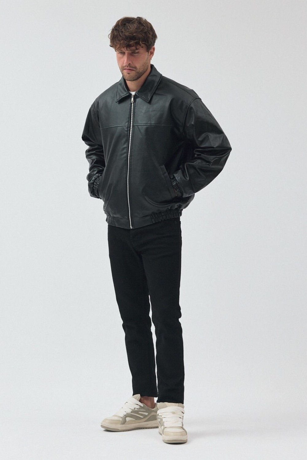 Baselco Unisex Oversize Basic Deri Ceket görsel 6