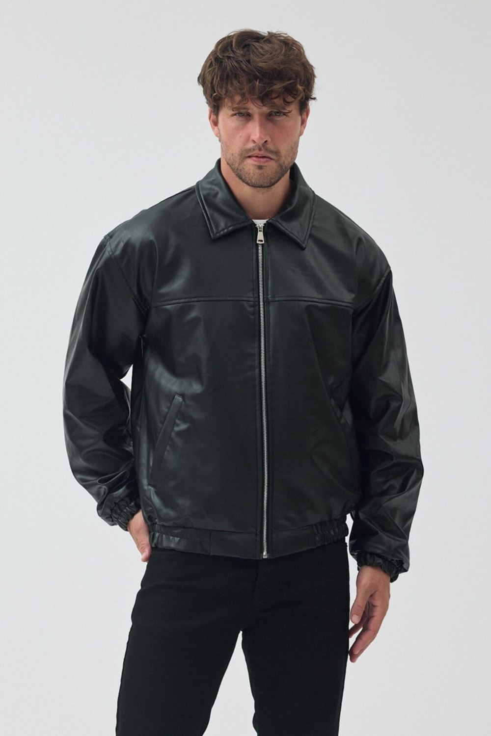 Baselco Unisex Oversize Basic Deri Ceket görsel 7