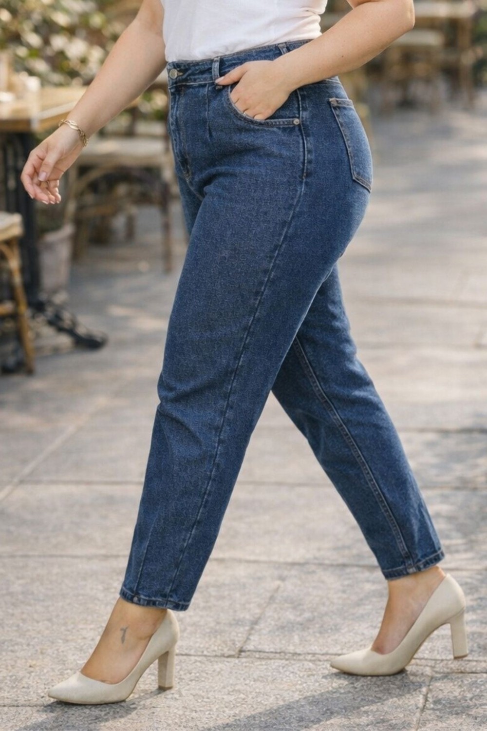 Cedy Denim Cedy Kadın Büyük Beden Pileli Mom Jean Pantolon C600 Yüksek Bel Likralı Günlük Stil görsel 3