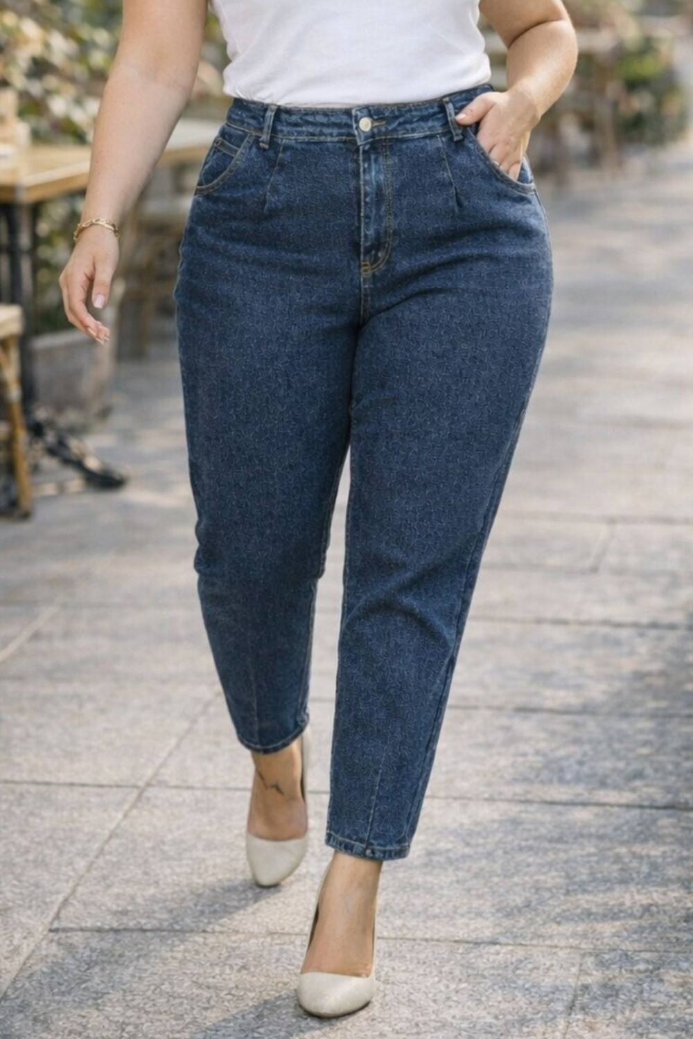 Cedy Denim Cedy Kadın Büyük Beden Pileli Mom Jean Pantolon C600 Yüksek Bel Likralı Günlük Stil görsel 4