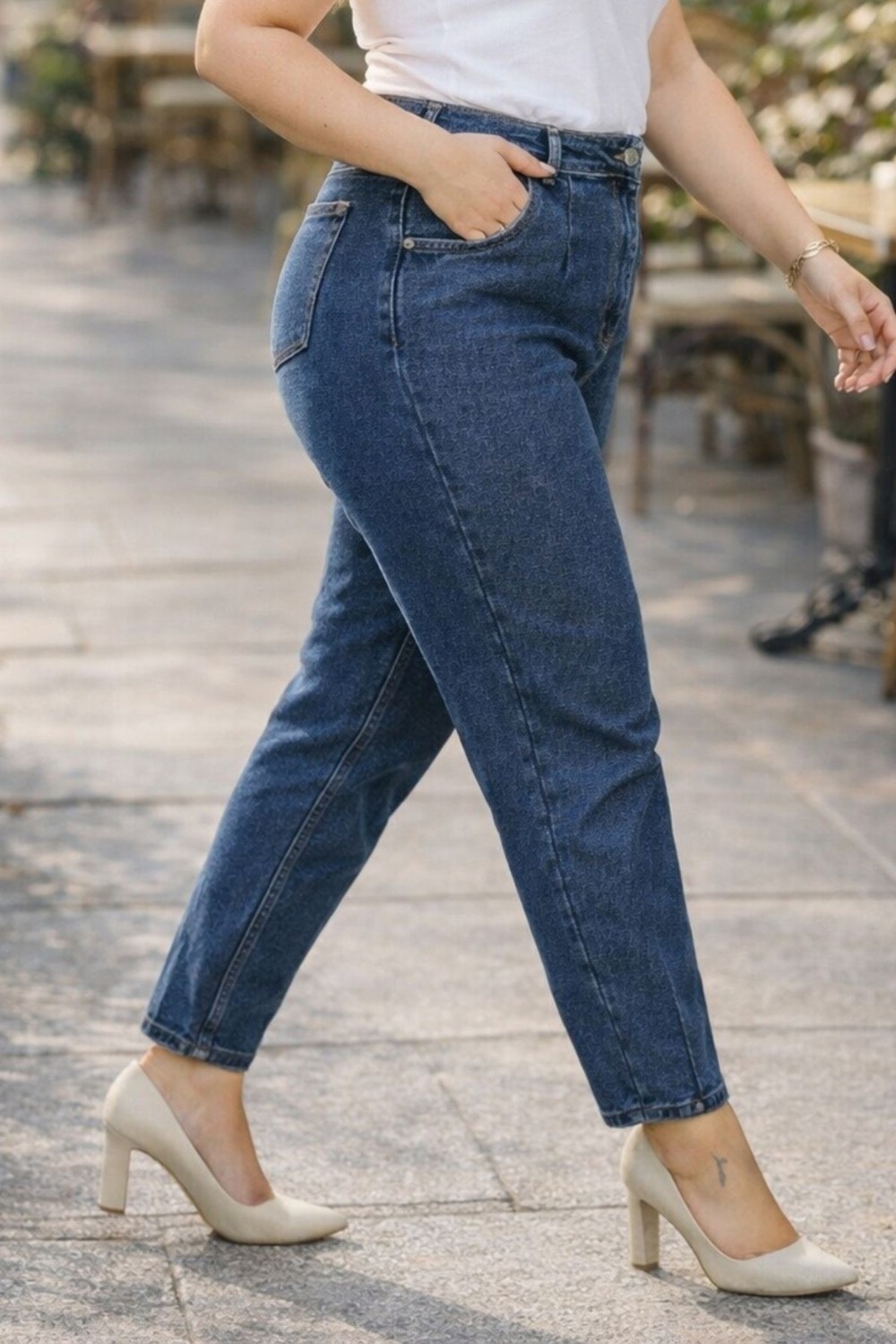 Cedy Denim Cedy Kadın Büyük Beden Pileli Mom Jean Pantolon C600 Yüksek Bel Likralı Günlük Stil görsel 5