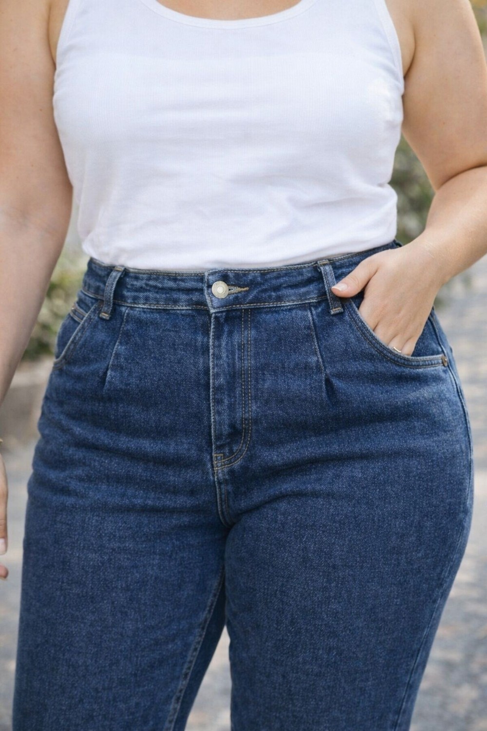 Cedy Denim Cedy Kadın Büyük Beden Pileli Mom Jean Pantolon C600 Yüksek Bel Likralı Günlük Stil görsel 6