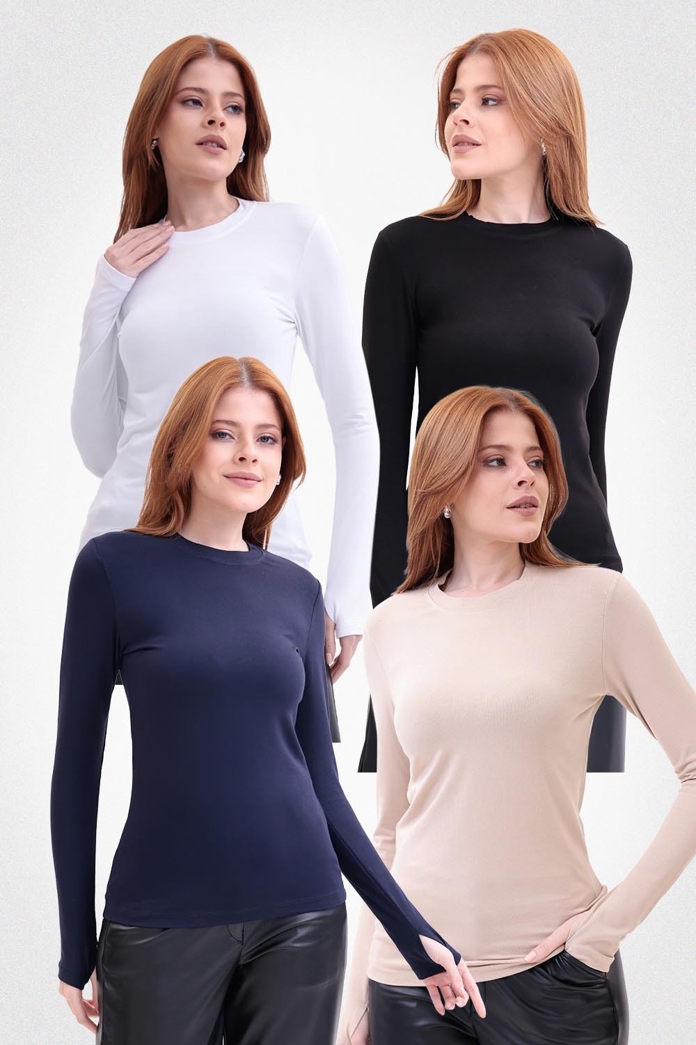 Yade Fashion Parmak Detaylı Bisiklet Yaka Body 4\'lü Set