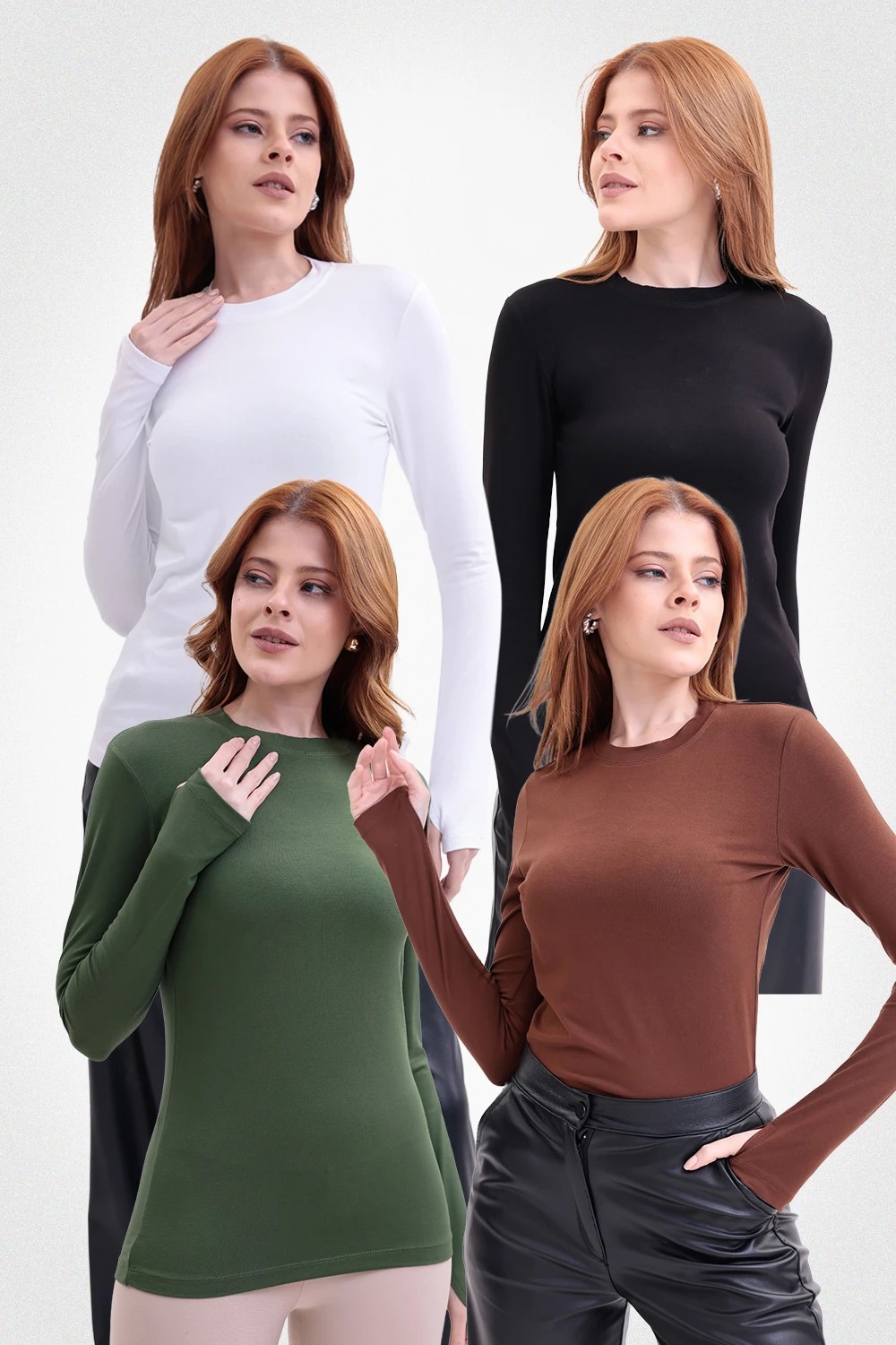 Yade Fashion Parmak Detaylı Bisiklet Yaka Body 4\'lü Set görsel 7