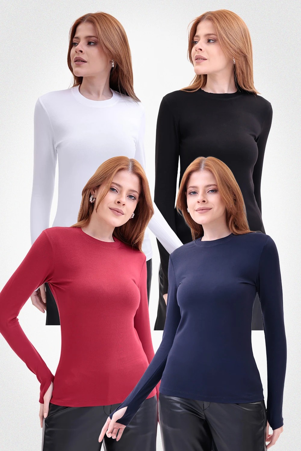 Yade Fashion Parmak Detaylı Bisiklet Yaka Body 4\'lü Set