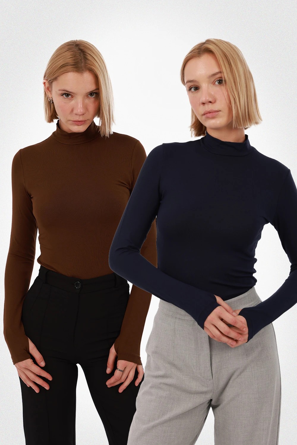 Yade Fashion Kadın Parmak Detaylı Body 2’li Set