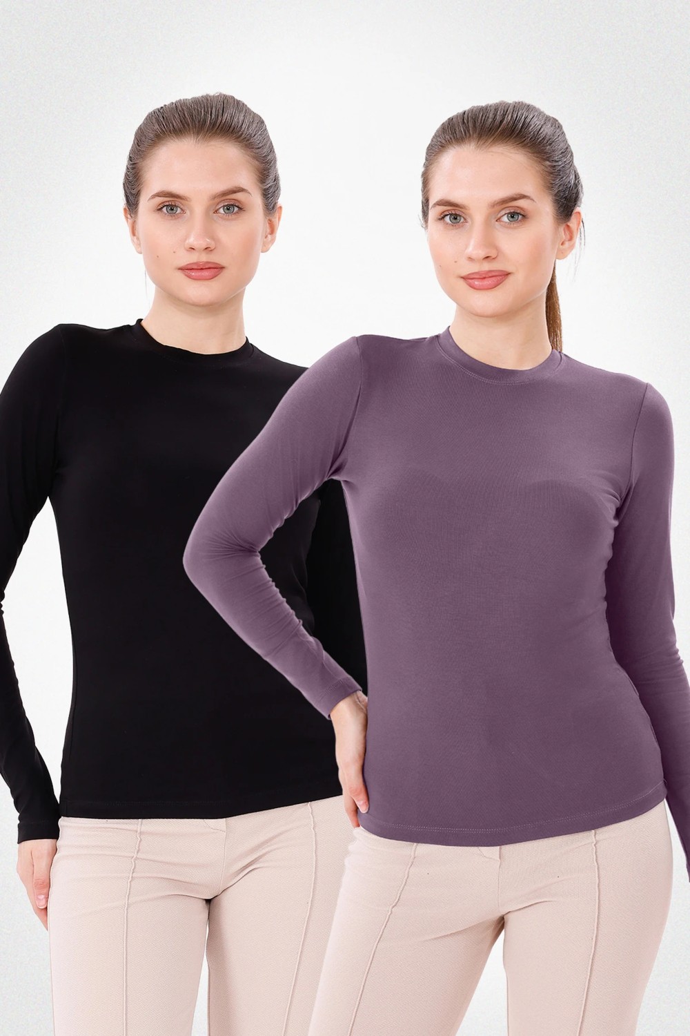 Yade Fashion Uzun Kol Bisiklet Yaka Body 2\'li Set görsel 6