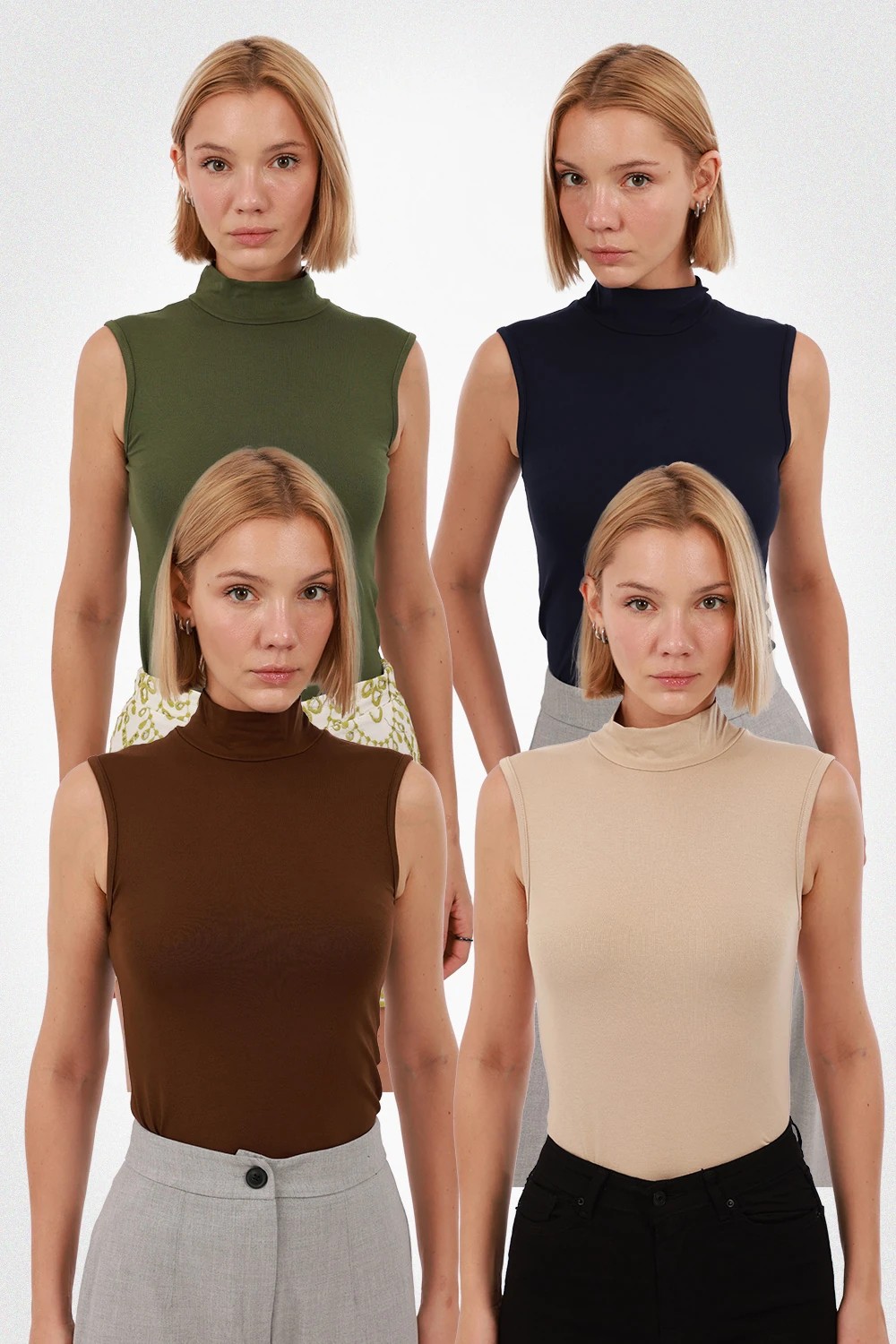 Yade Fashion Kadın Kolsuz Bluz 4’lü Set