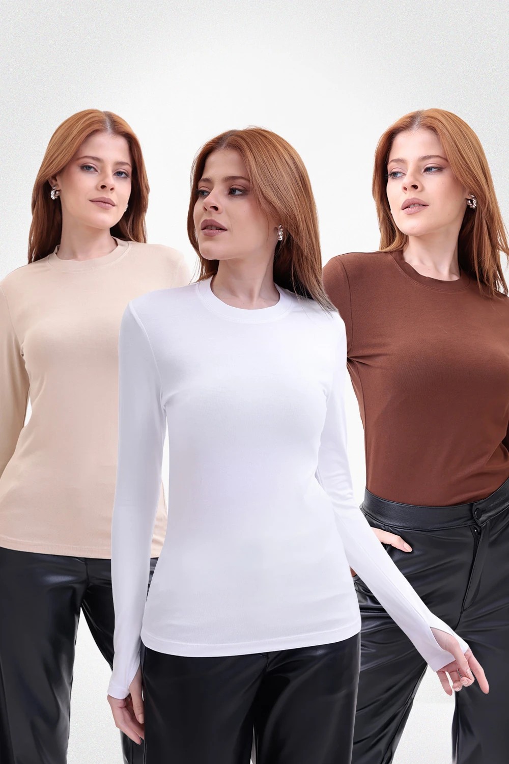 Yade Fashion Parmak Detaylı Bisiklet Yaka Body 3\'lü Set
