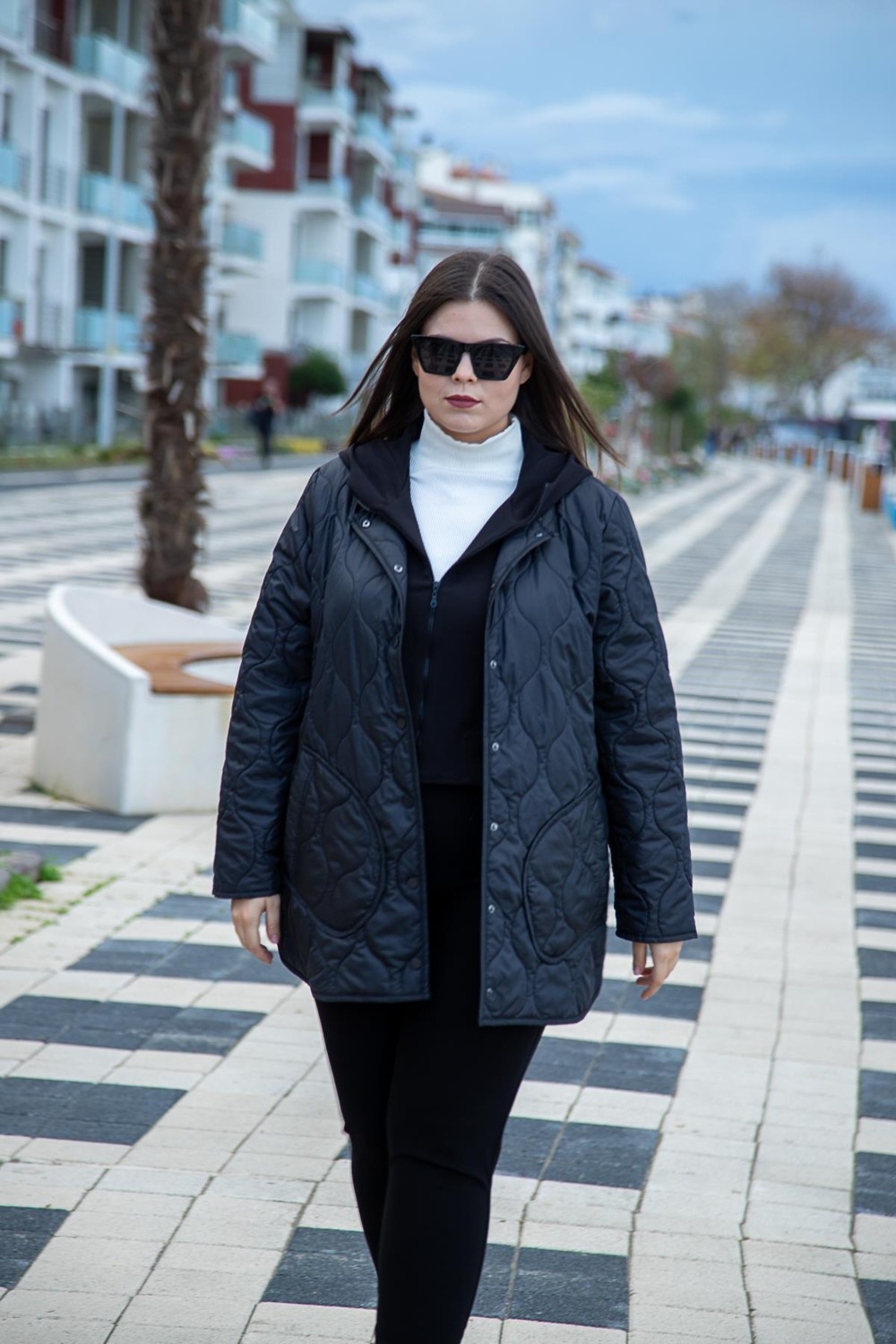 Roxxlen Büyük Beden Cepl Kapitone 2'li Mont görsel 5