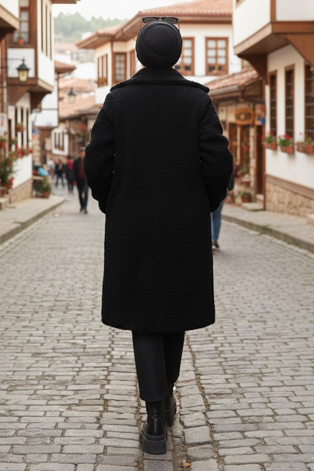 Iki Düğmeli Peluş Mont Siyah HM262506 görsel 5