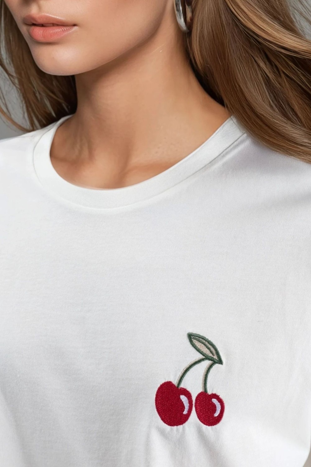 Hiccup Kadın Oversize Nakışlı Örme T-Shirt Tozlu Beyaz görsel 6