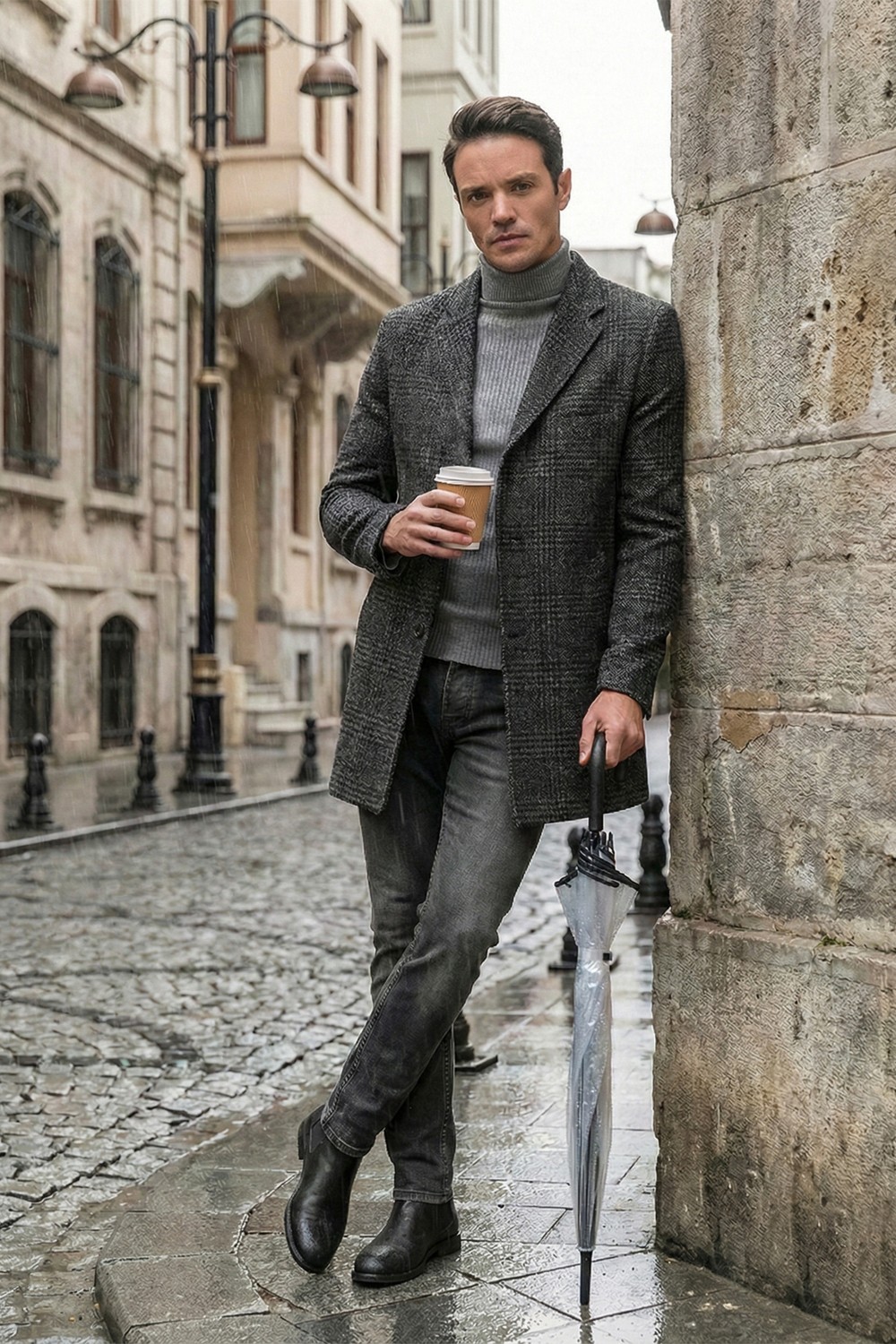 Buratti Slim Fit Pamuklu Düğmeli Kaşe Kaban Erkek Kaban 5840098