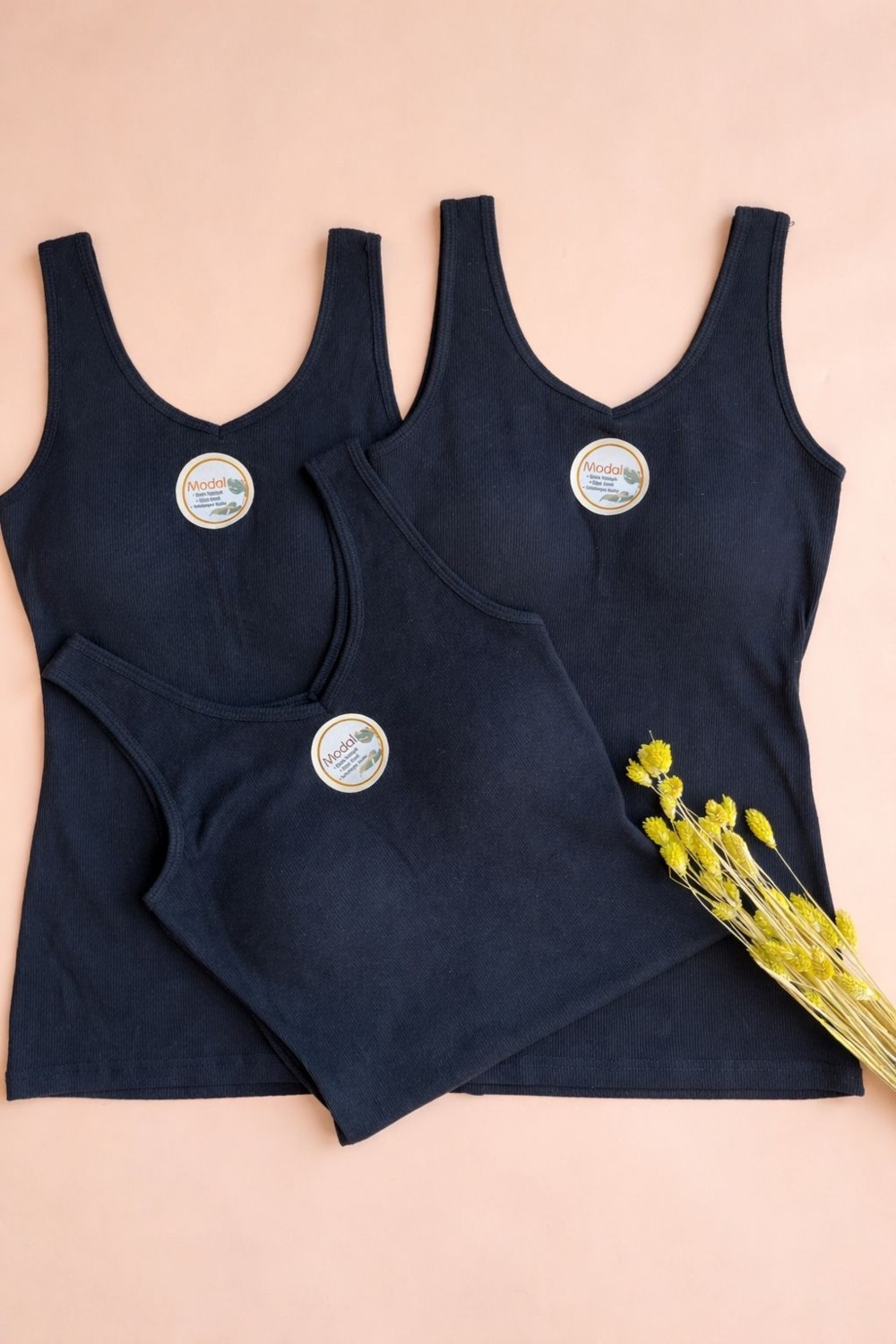 Veloure Kadın Atlet Sütyenli V Yaka Modal 1 Adet Siyah Pedli Atlet-Bluz-T-Shirt (Kota) görsel 2