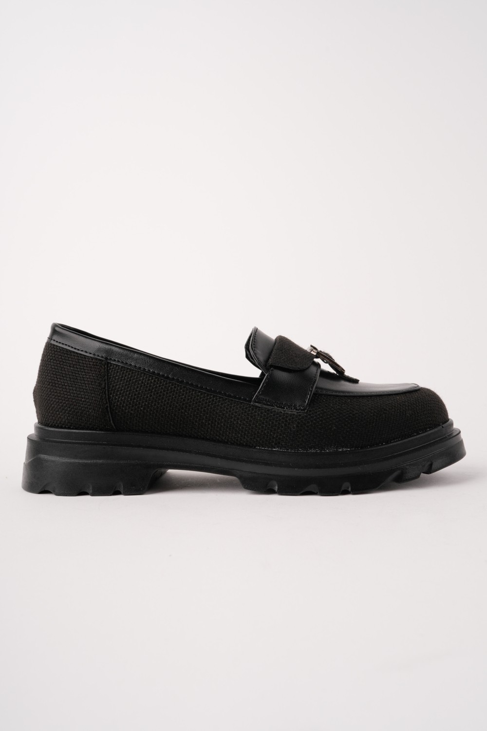 MARSHETTA Nerina Model Deri ve Toka Detaylı Siyah Keten Kadın Loafer Günlük Ayakkabı görsel 3