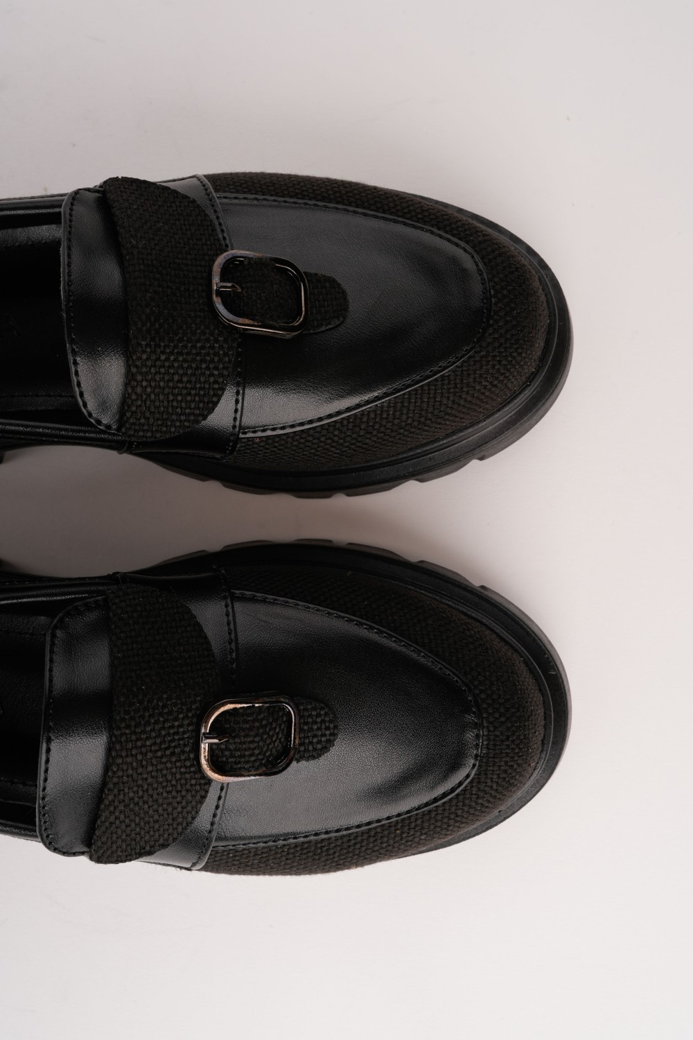 MARSHETTA Nerina Model Deri ve Toka Detaylı Siyah Keten Kadın Loafer Günlük Ayakkabı görsel 7