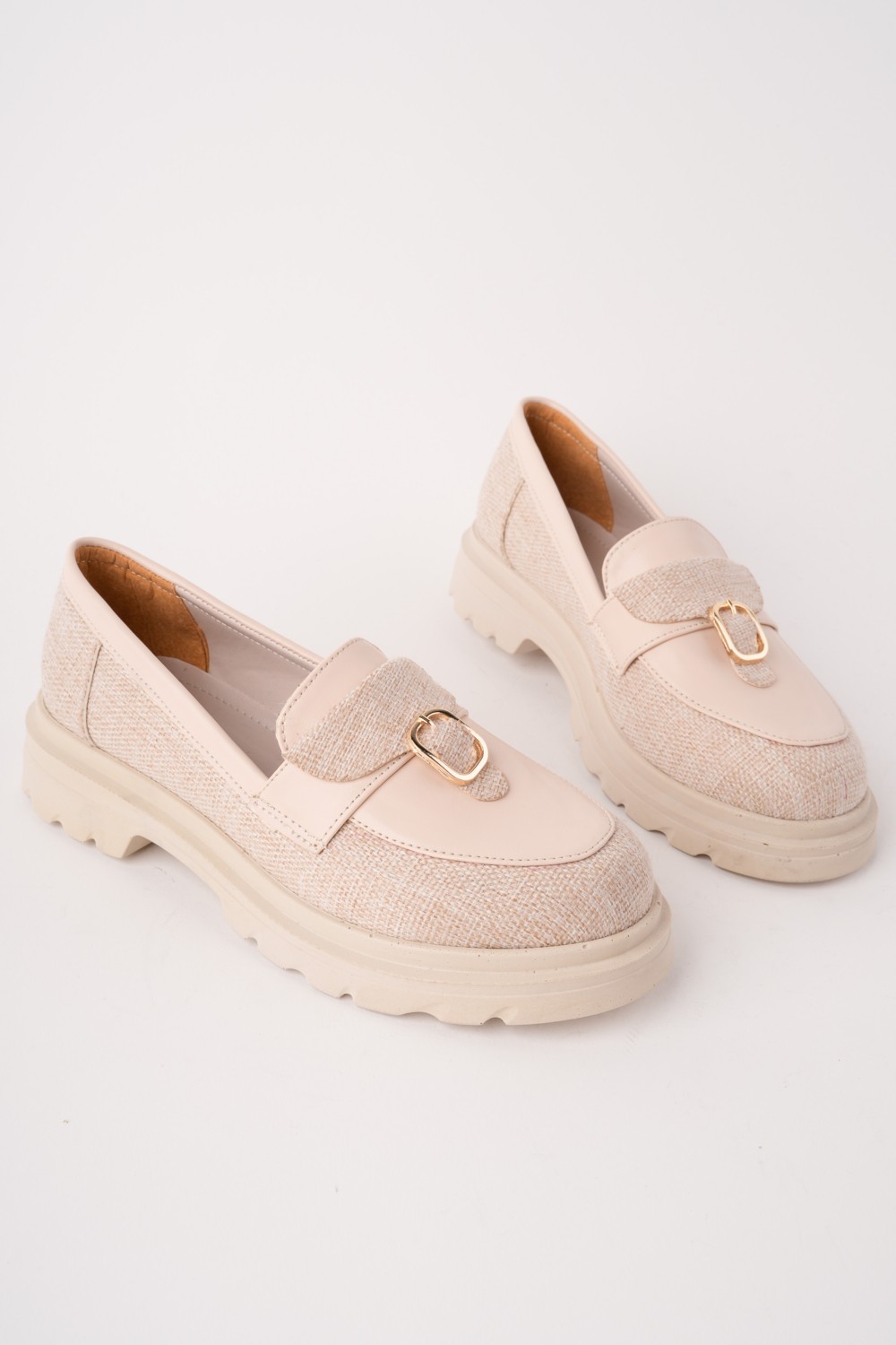 MARSHETTA Nerina Model Deri ve Toka Detaylı Siyah Keten Kadın Loafer Günlük Ayakkabı