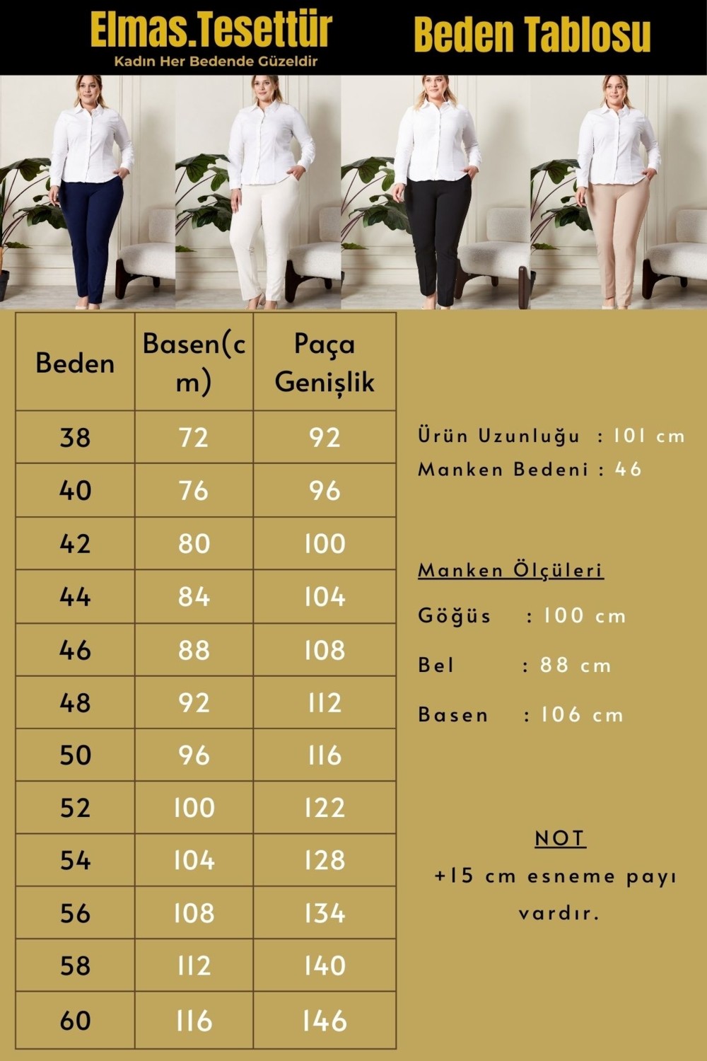 Elmas Tesettür Kadın Tesettür Giyim Büyük Beden Rivetli Zımbalı Scuba Pantolon görsel 3
