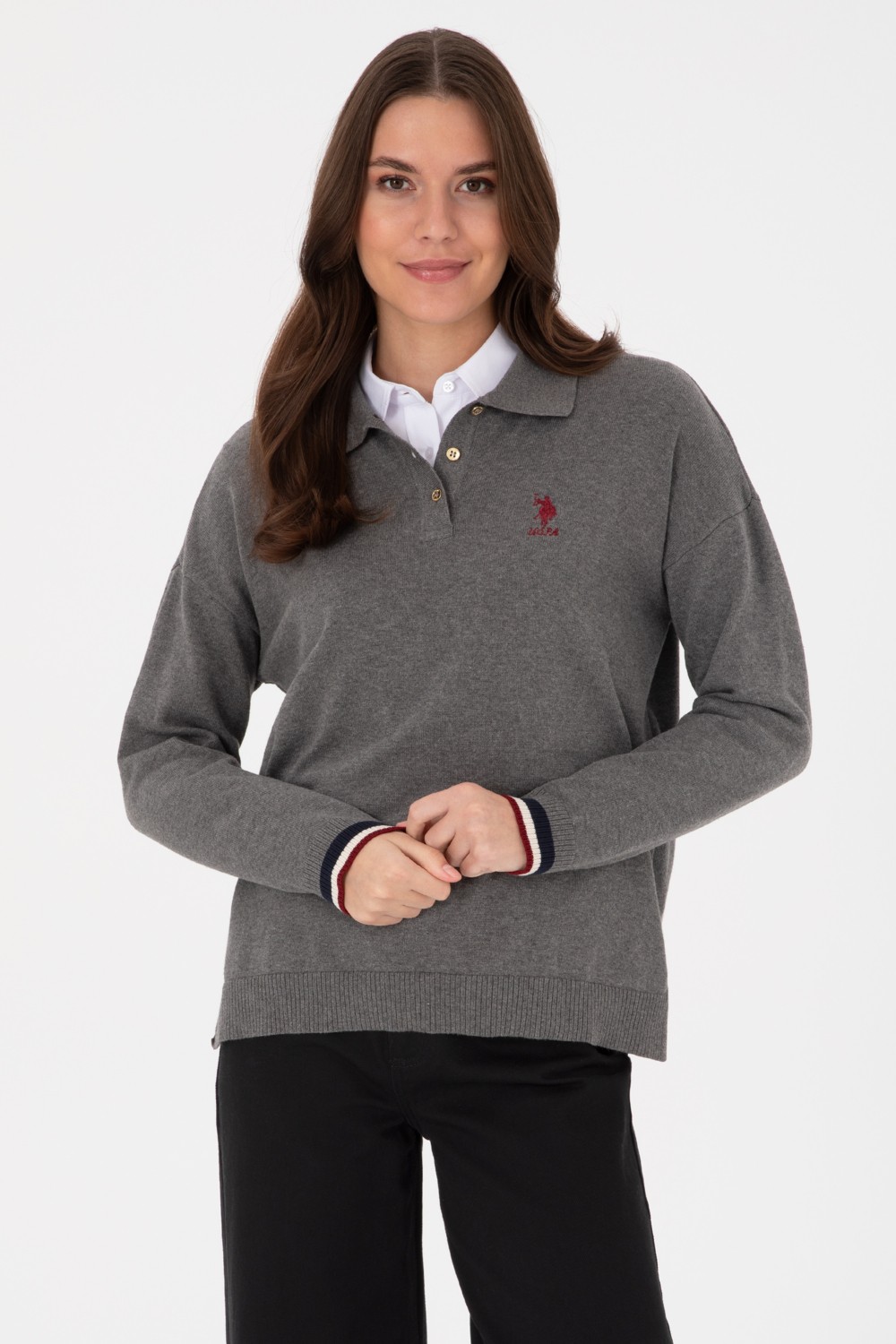 U.S. Polo Assn. Kadın Lacivert Polo Yaka Kazak 50314707-VR033