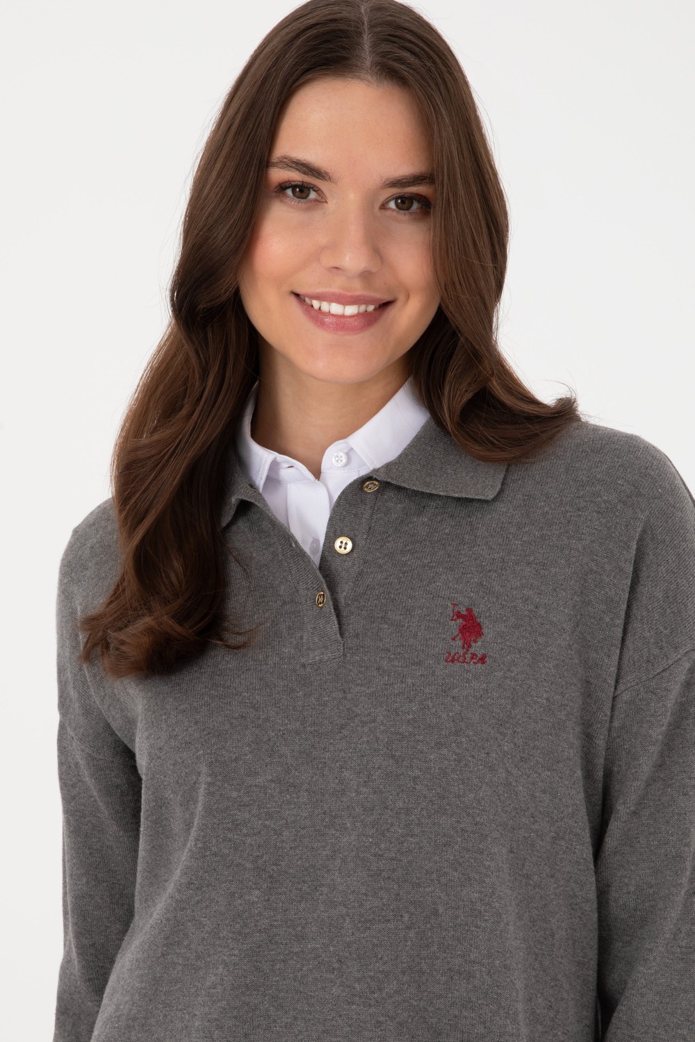 U.S. Polo Assn. Kadın Lacivert Polo Yaka Kazak 50314707-VR033 görsel 2