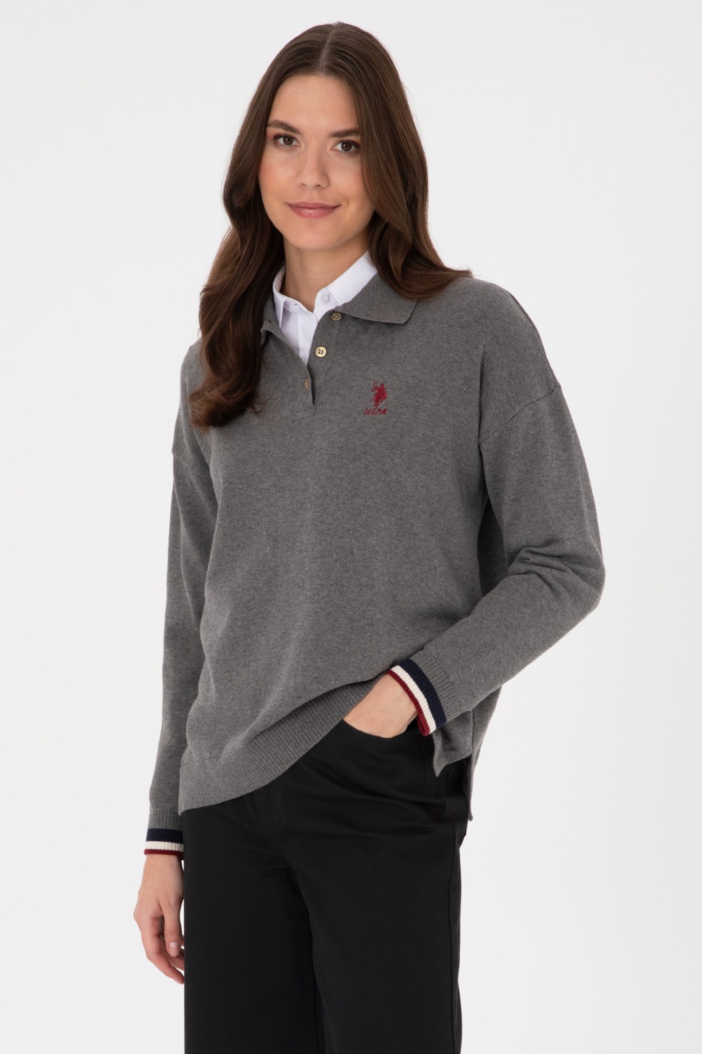 U.S. Polo Assn. Kadın Lacivert Polo Yaka Kazak 50314707-VR033 görsel 3